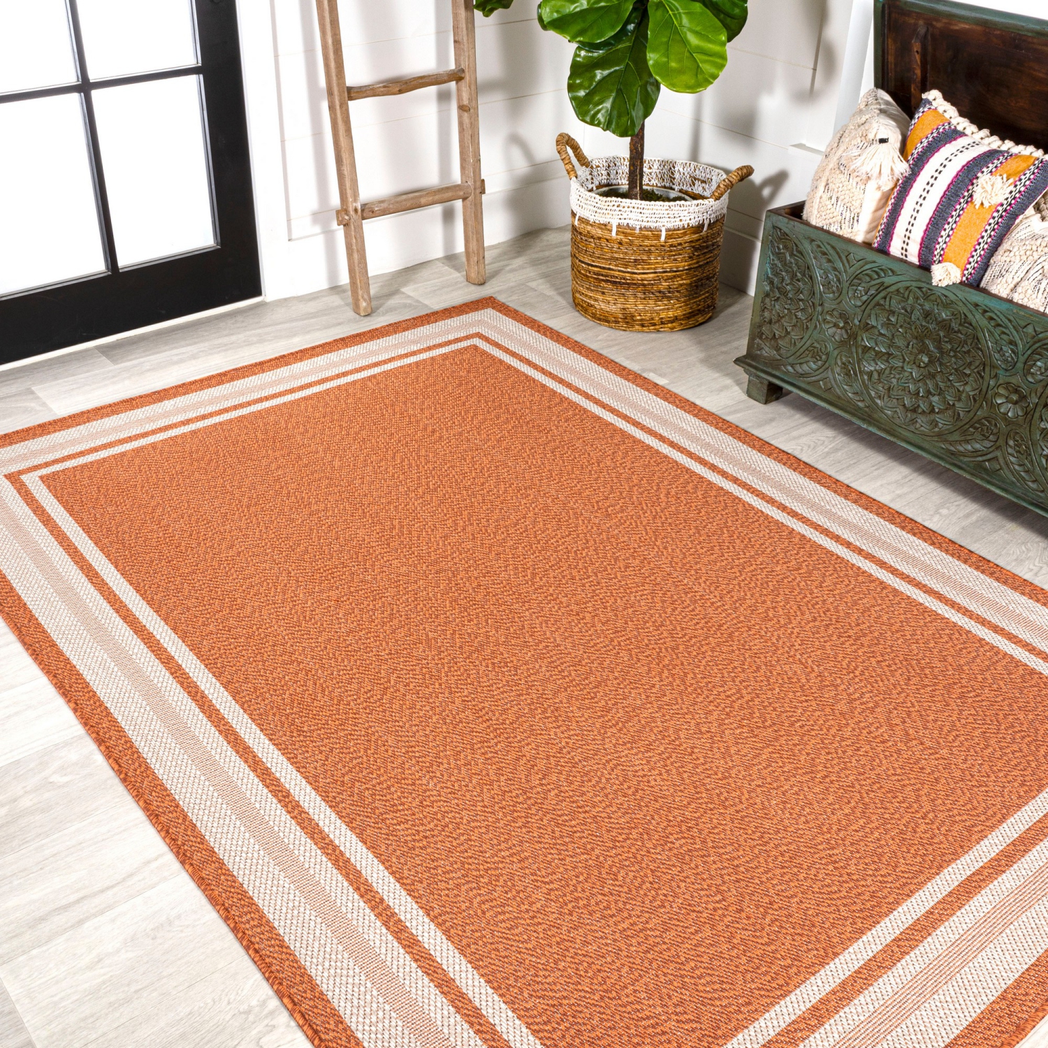 James Modern Border Stripe Indoor/Outdoor Area Rug