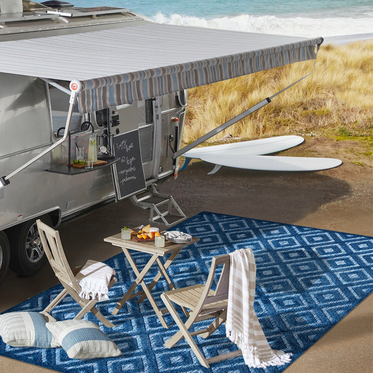 Portmany Neutral Diamond Trellis Indoor/Outdoor Area Rug