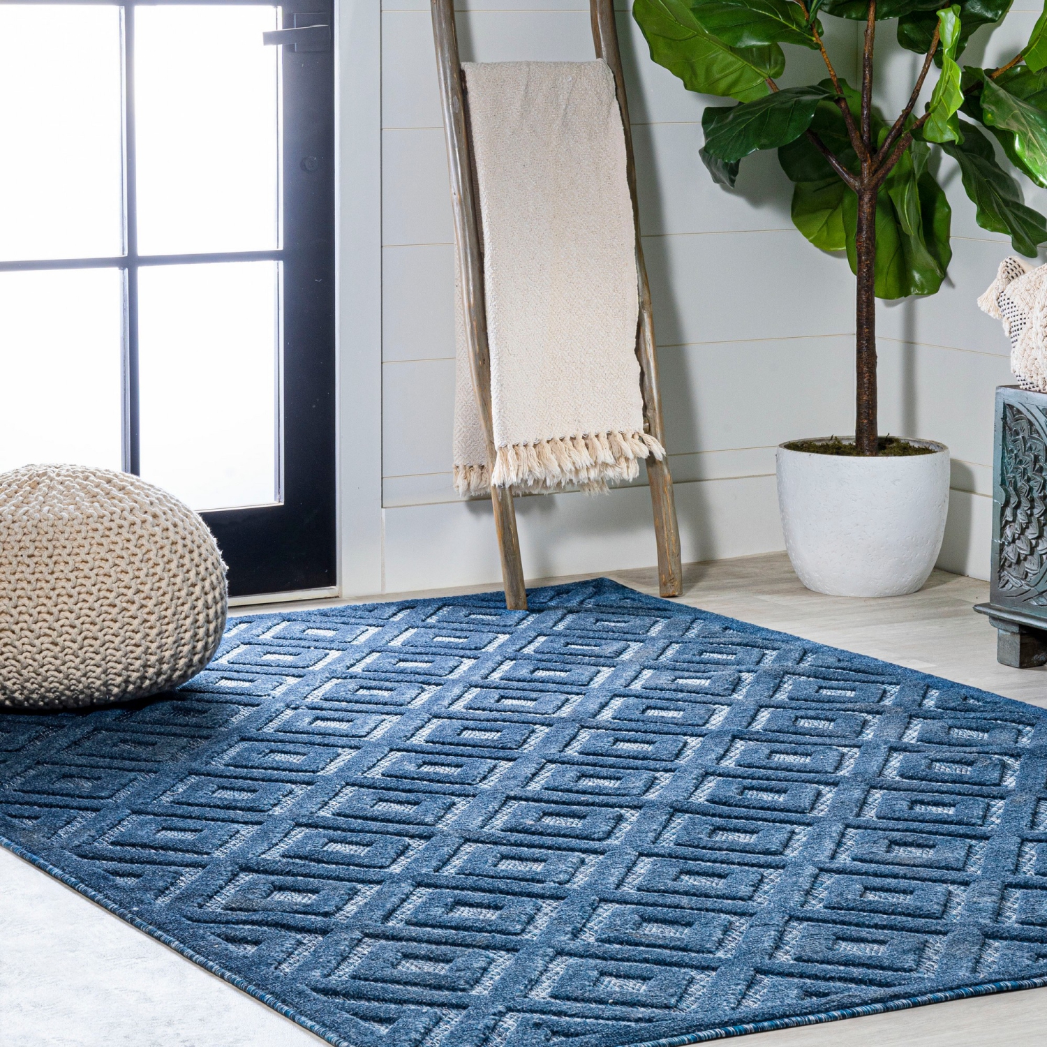 Portmany Neutral Diamond Trellis Indoor/Outdoor Area Rug