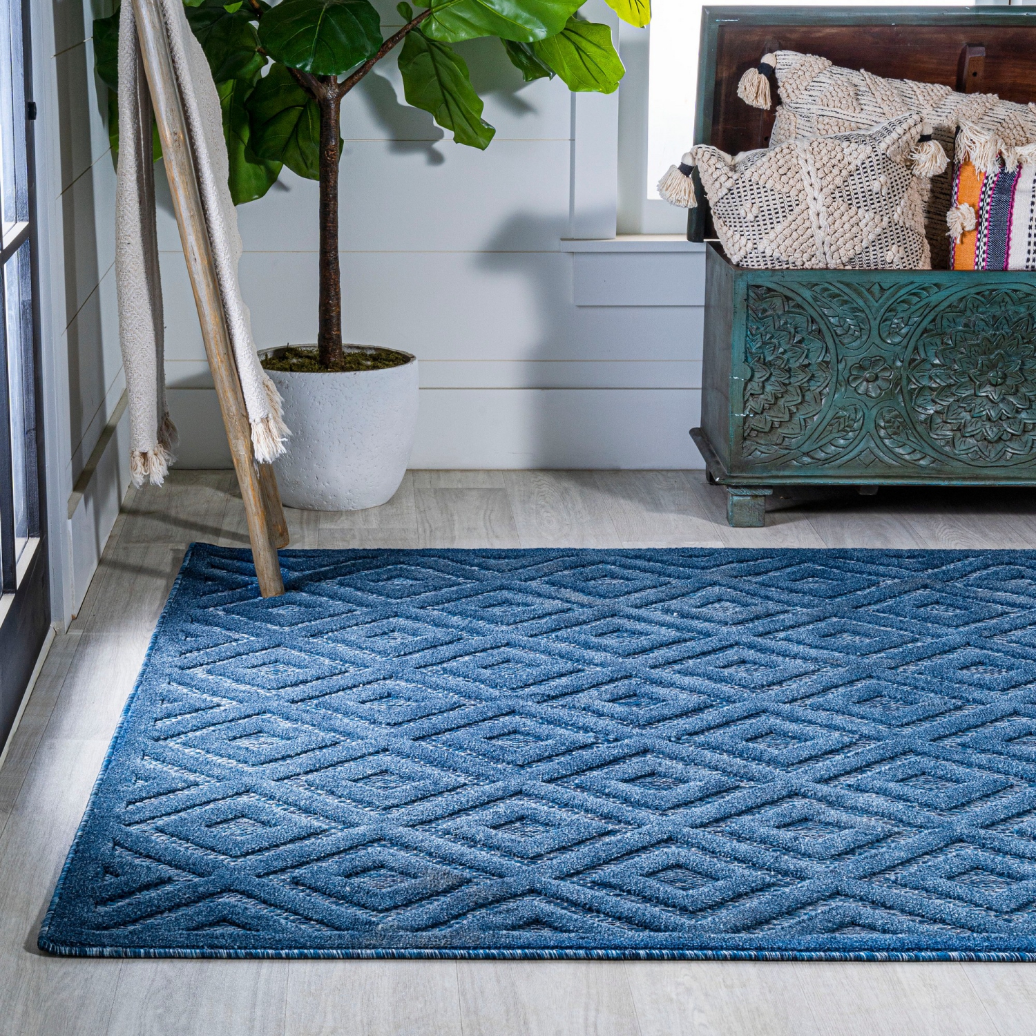 Portmany Neutral Diamond Trellis Indoor/Outdoor Area Rug
