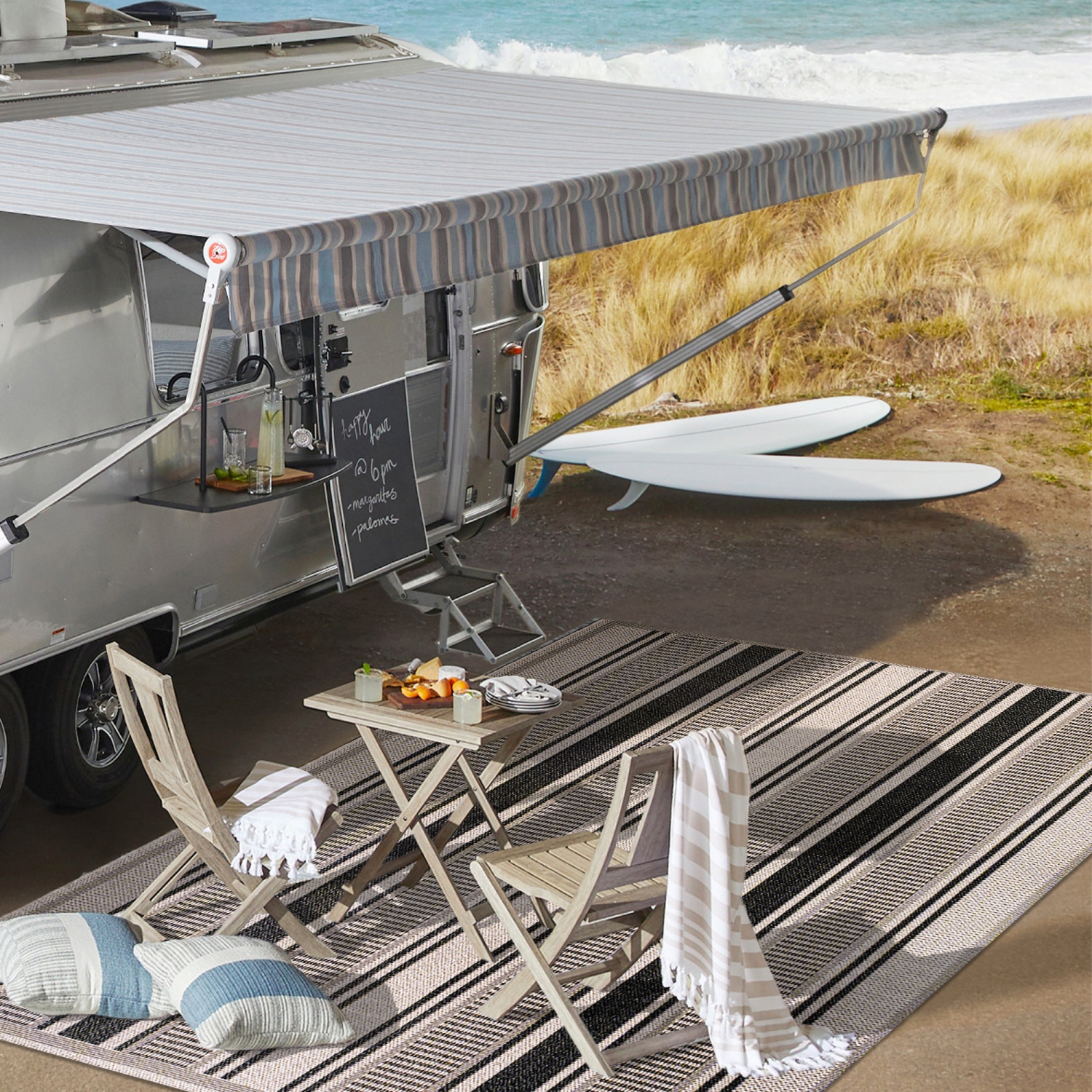 Haynes Modern Double Stripe Indoor/Outdoor Area Rug