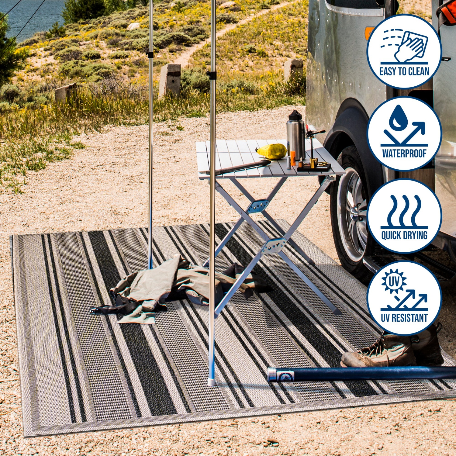 Tapis moderne à double rayure intérieur/extérieur Haynes