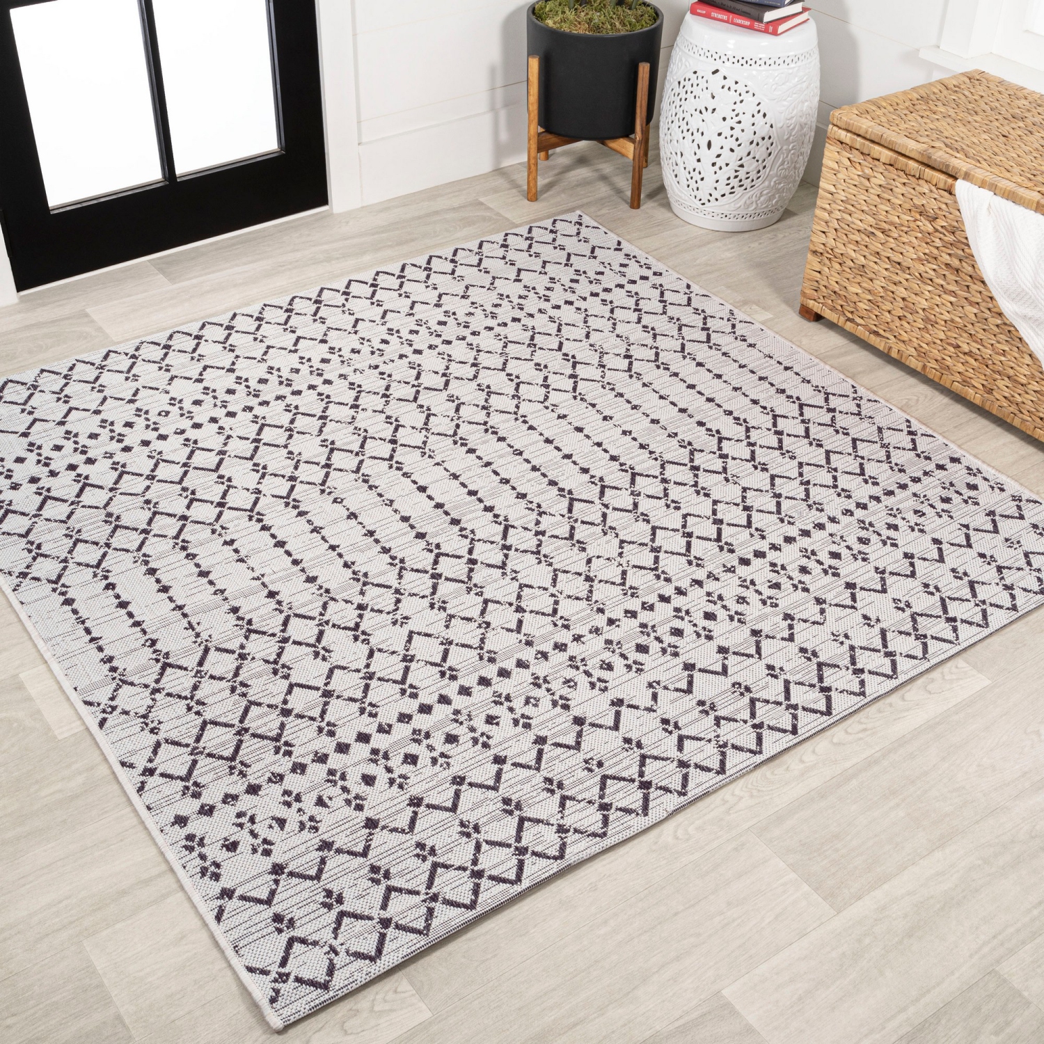 Ourika Moroccan Geometric Textured Weave Indoor/Outdoor Square Rug