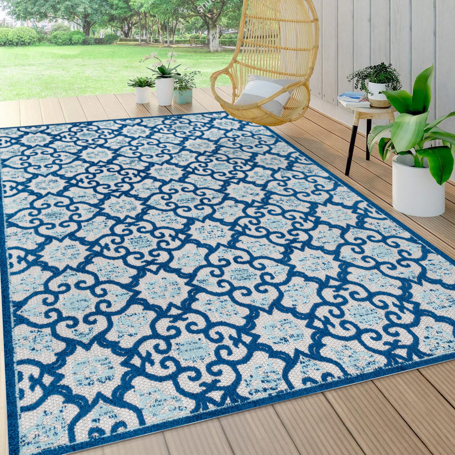 Gallia Tile Trellis High-Low Indoor/Outdoor Area Rug