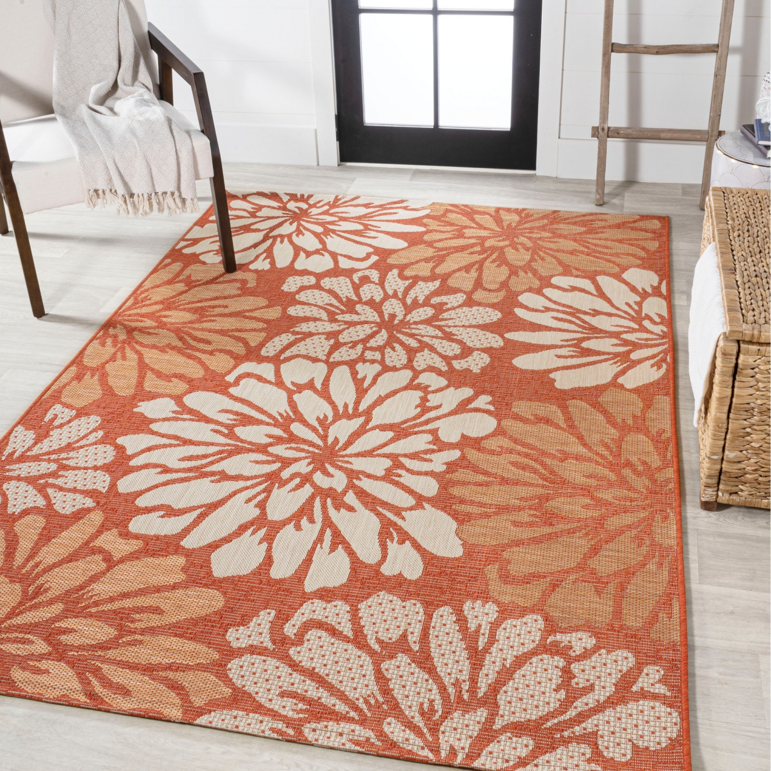Zinnia Modern Floral Textured Weave Indoor/Outdoor Area Rug