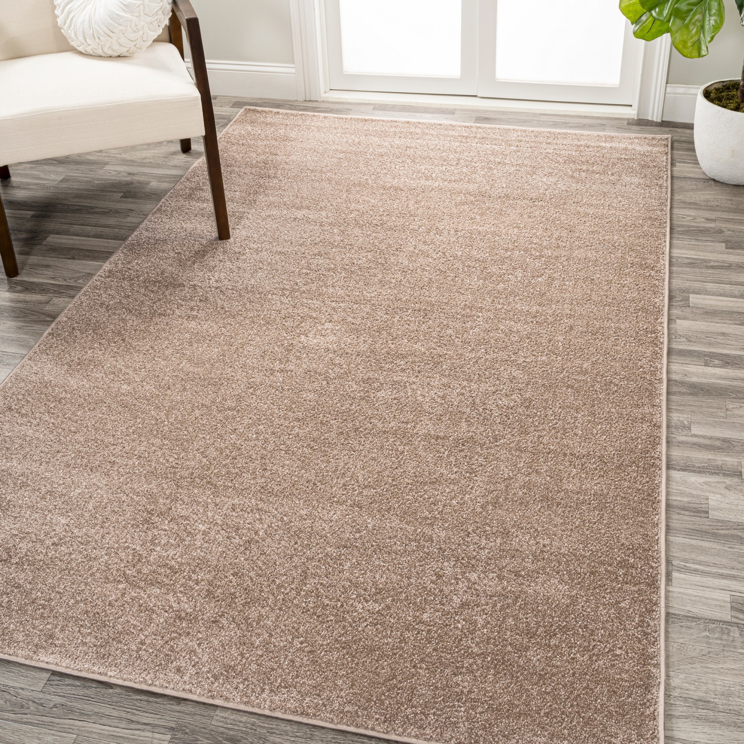 Haze Solid Low Pile Area Rug Beige