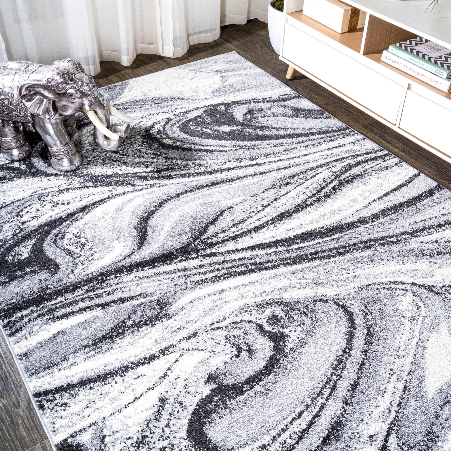 Viscon Abstract Marble Contemporary Area Rug