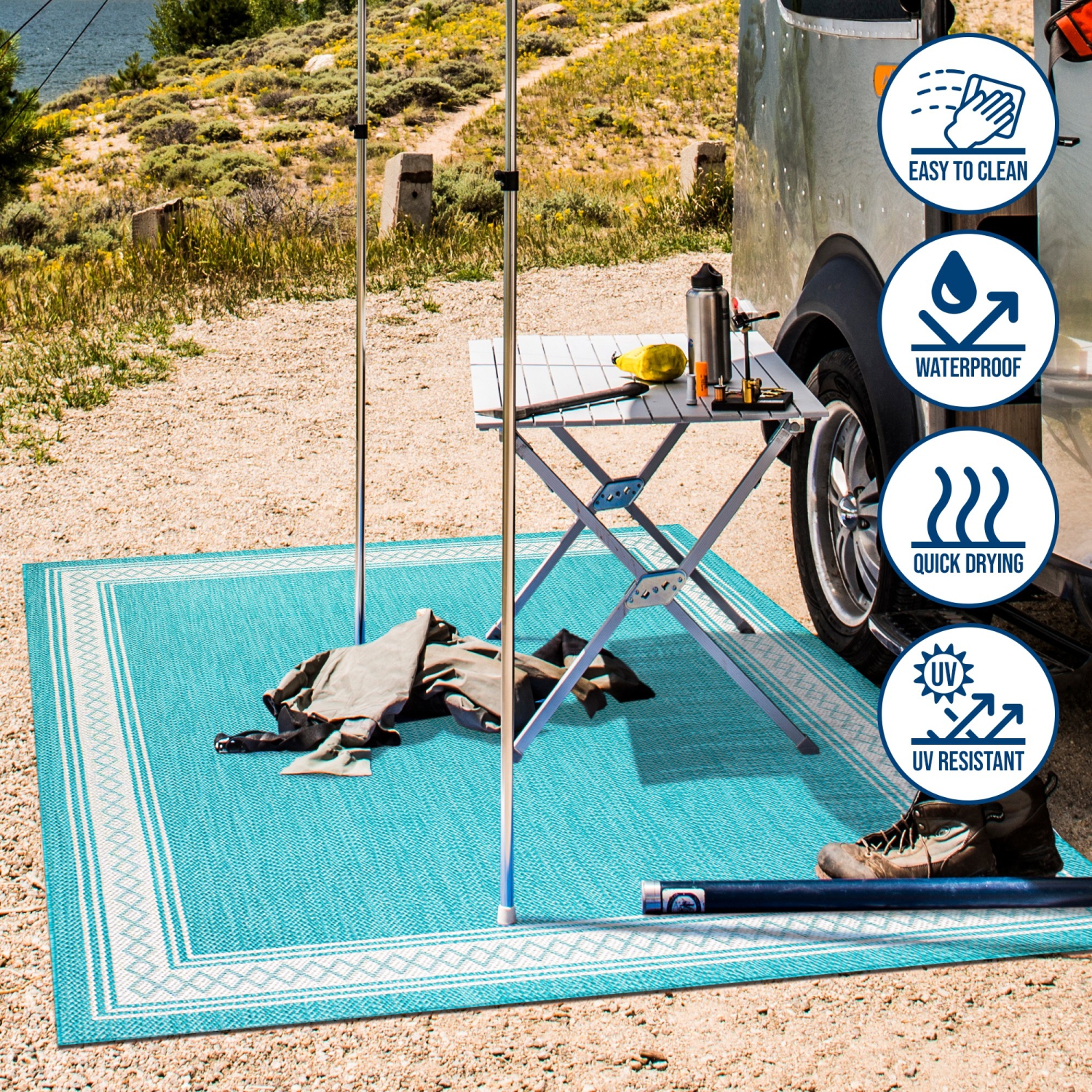 Tapis d'intérieur/d'extérieur à bordure diamant classique Lucia