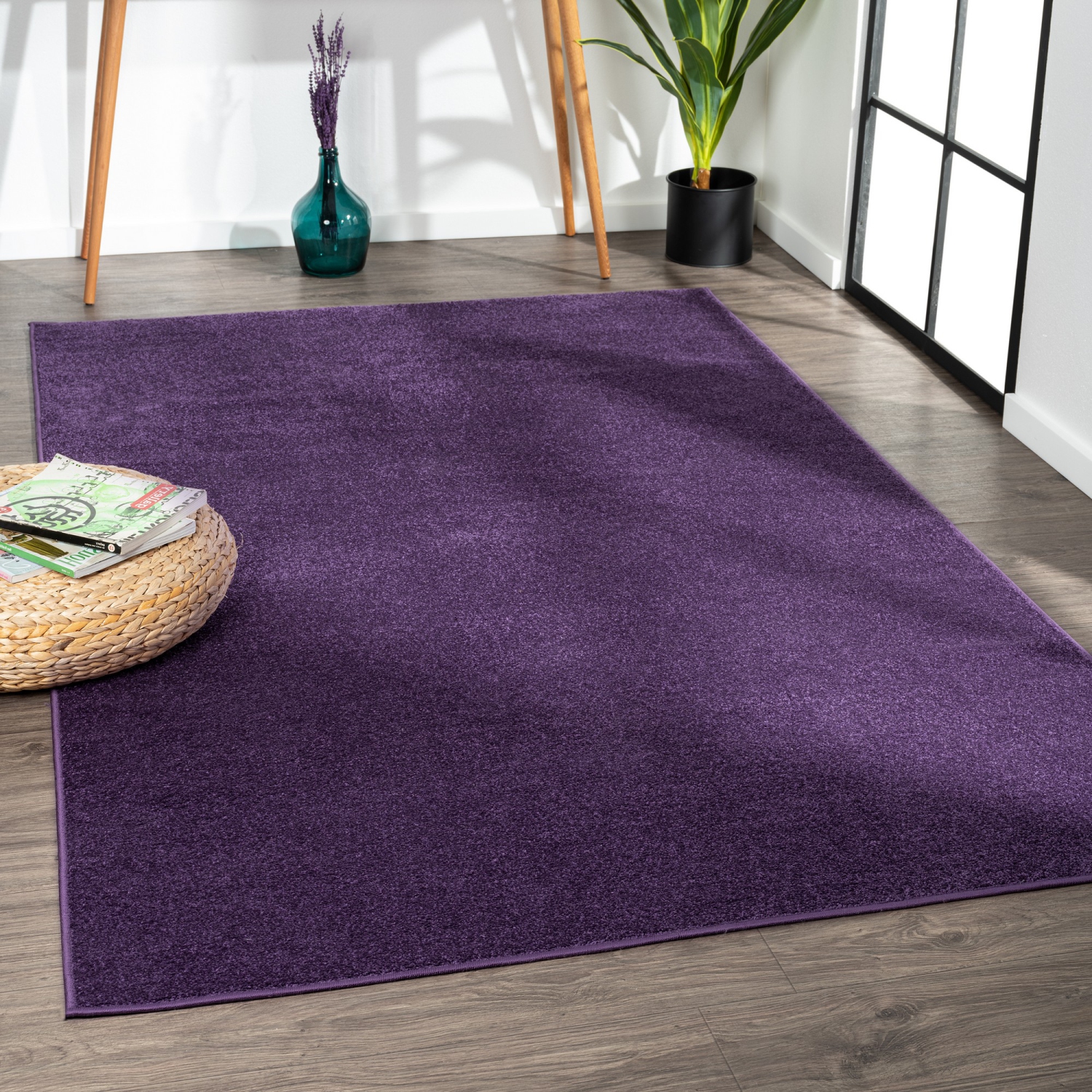 Haze Solid Low Pile Area Rug Purple