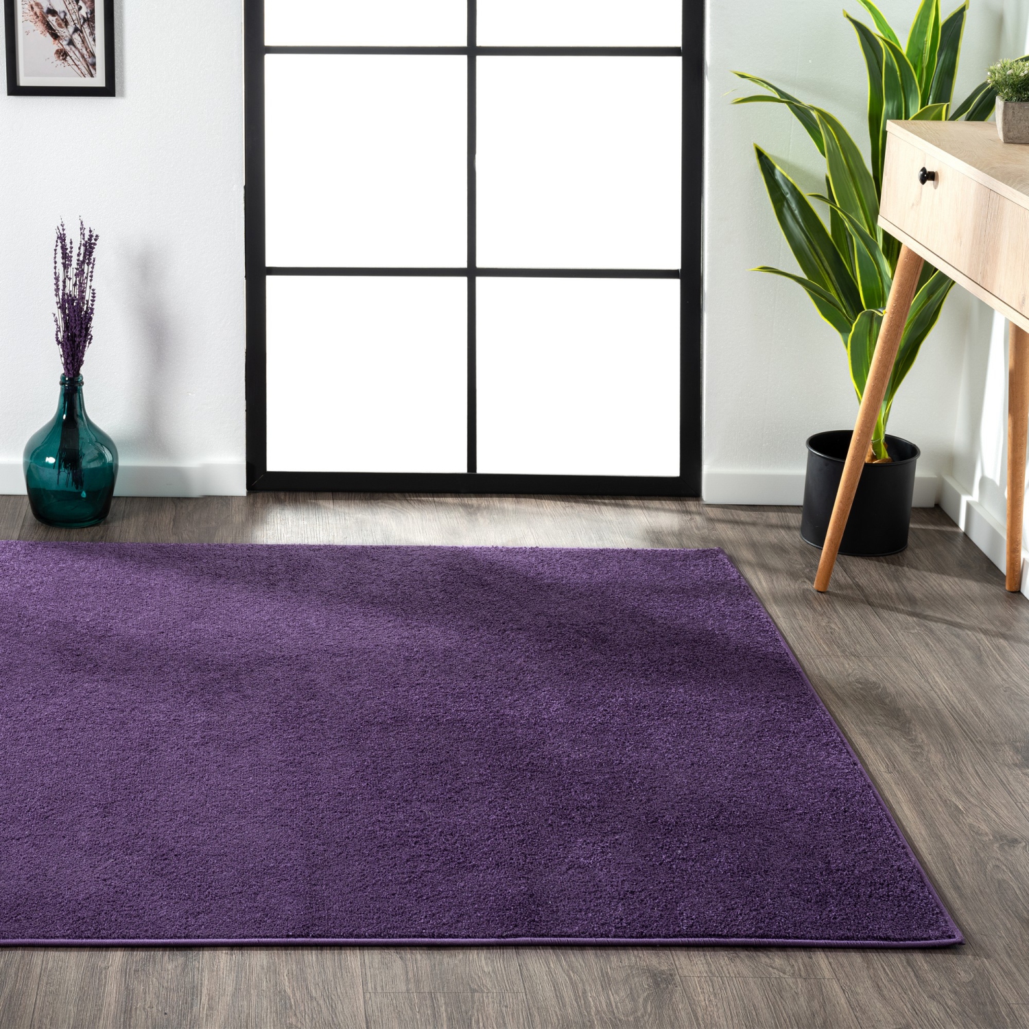 Haze Solid Low Pile Area Rug Purple