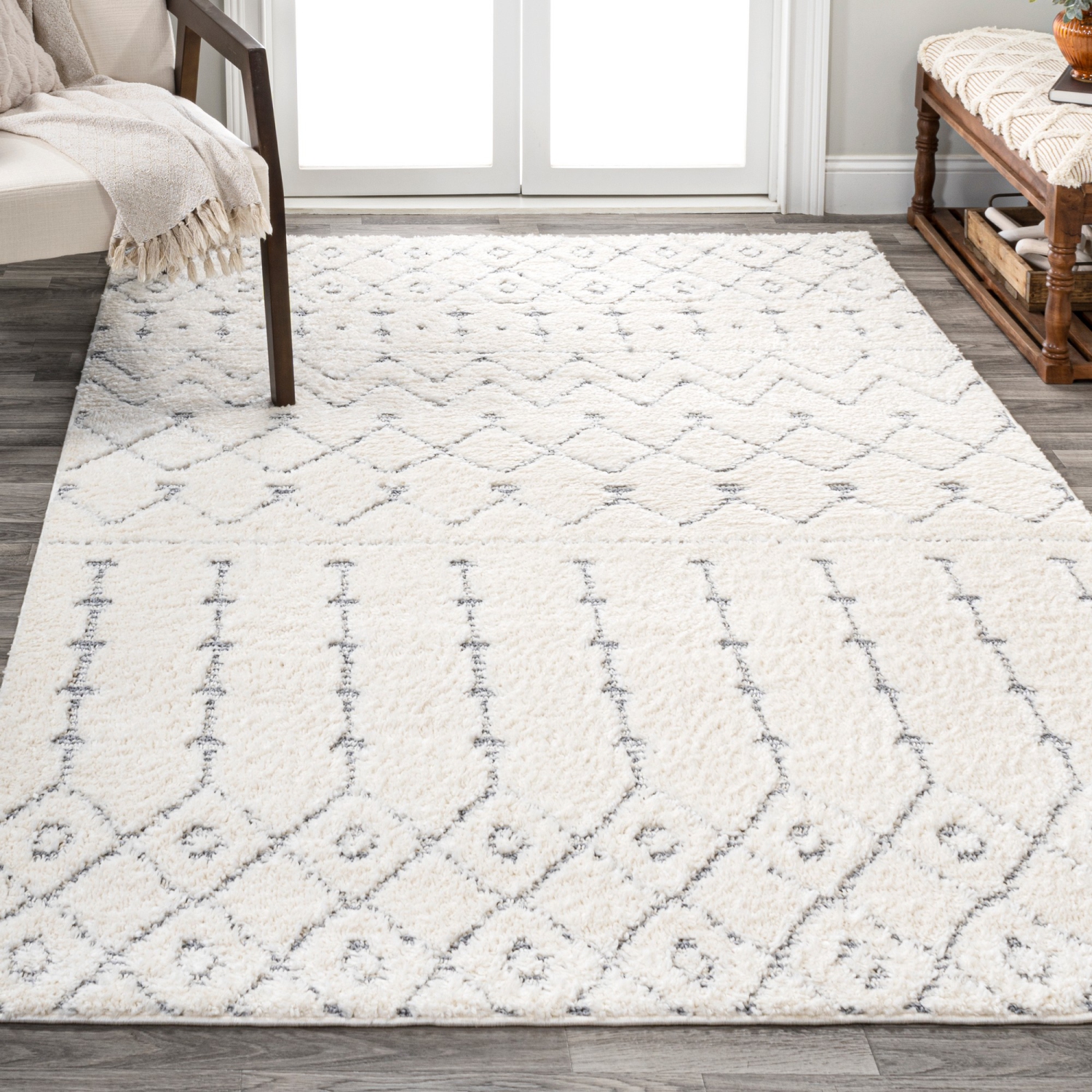 Pia Moroccan Trellis Plush Carved Area Rug