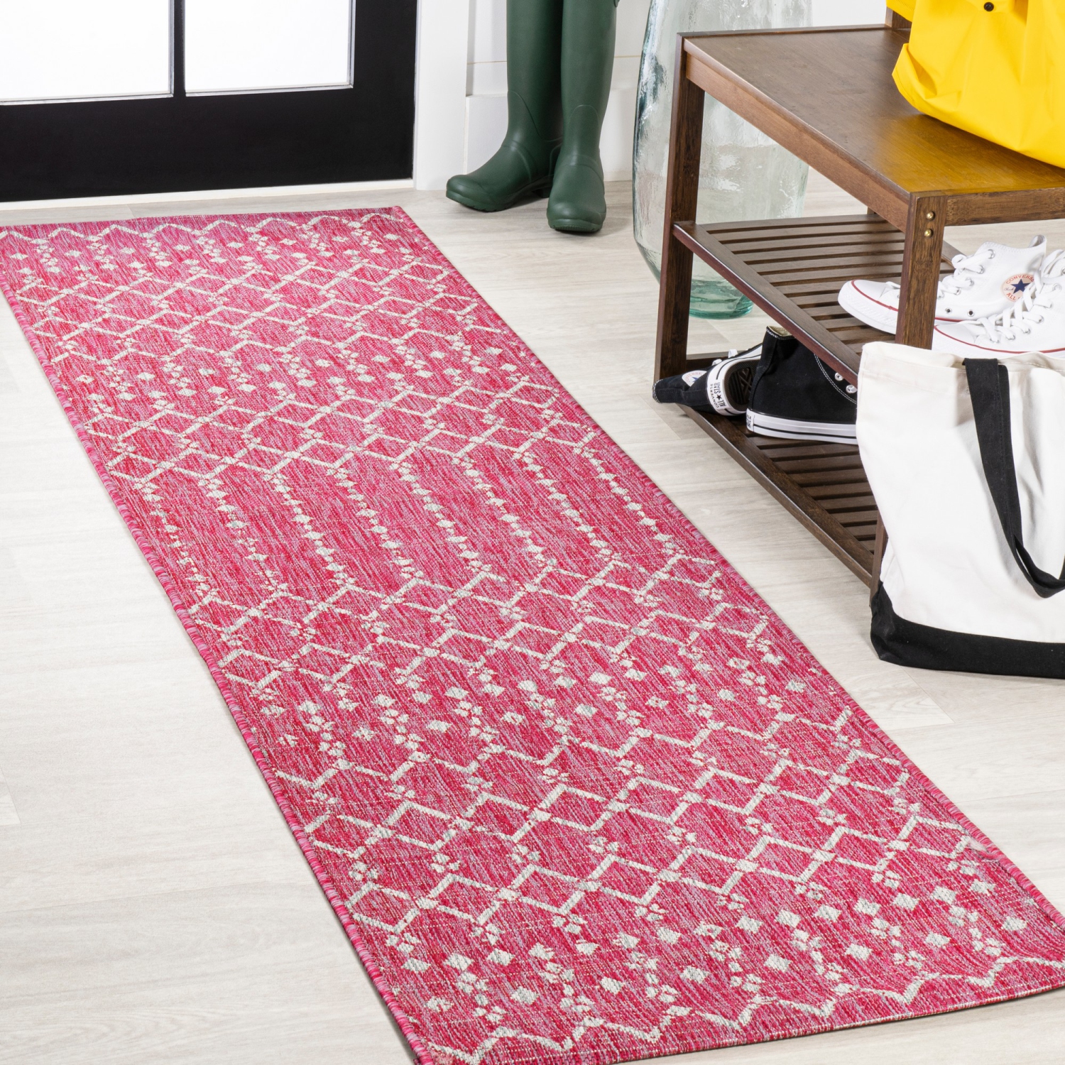 Ourika Moroccan Geometric Textured Weave Indoor/Outdoor Runner Rug
