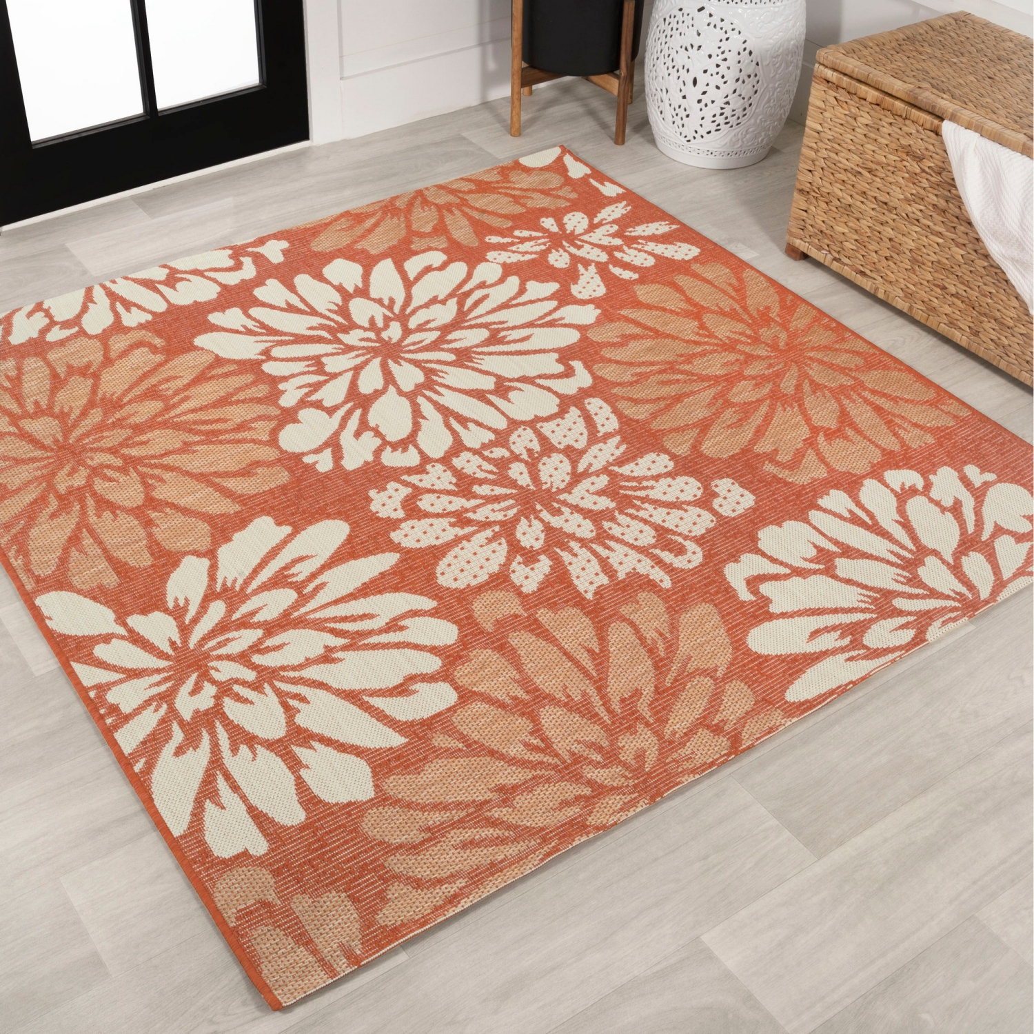 Zinnia Modern Floral Textured Weave Indoor/Outdoor Area Rug