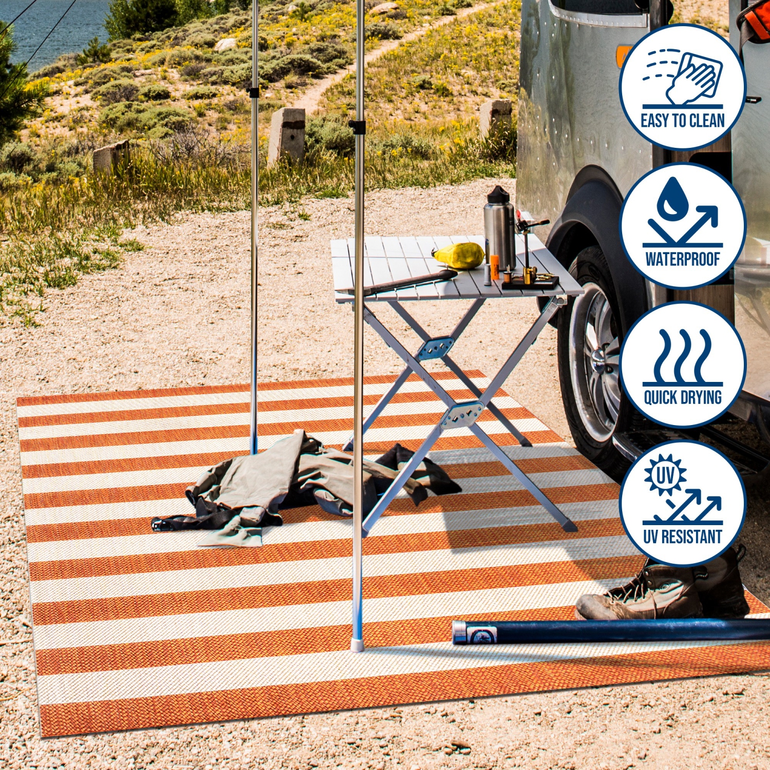 Tapis d'intérieur/d'extérieur à rayures larges deux tons Negril