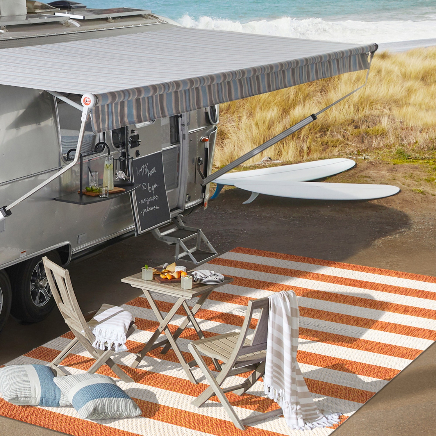 Tapis d'intérieur/d'extérieur à rayures larges deux tons Negril