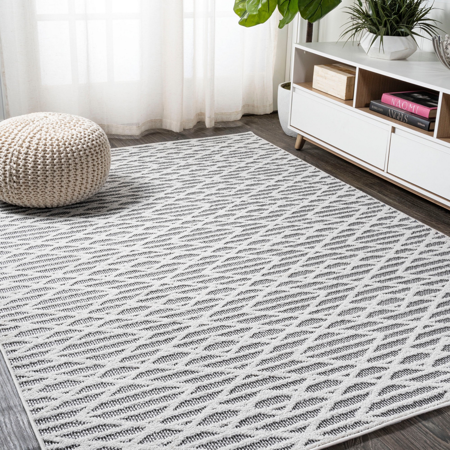 Ararat High-Low Pile Moroccan Diamond Modern Indoor/Outdoor Area Rug