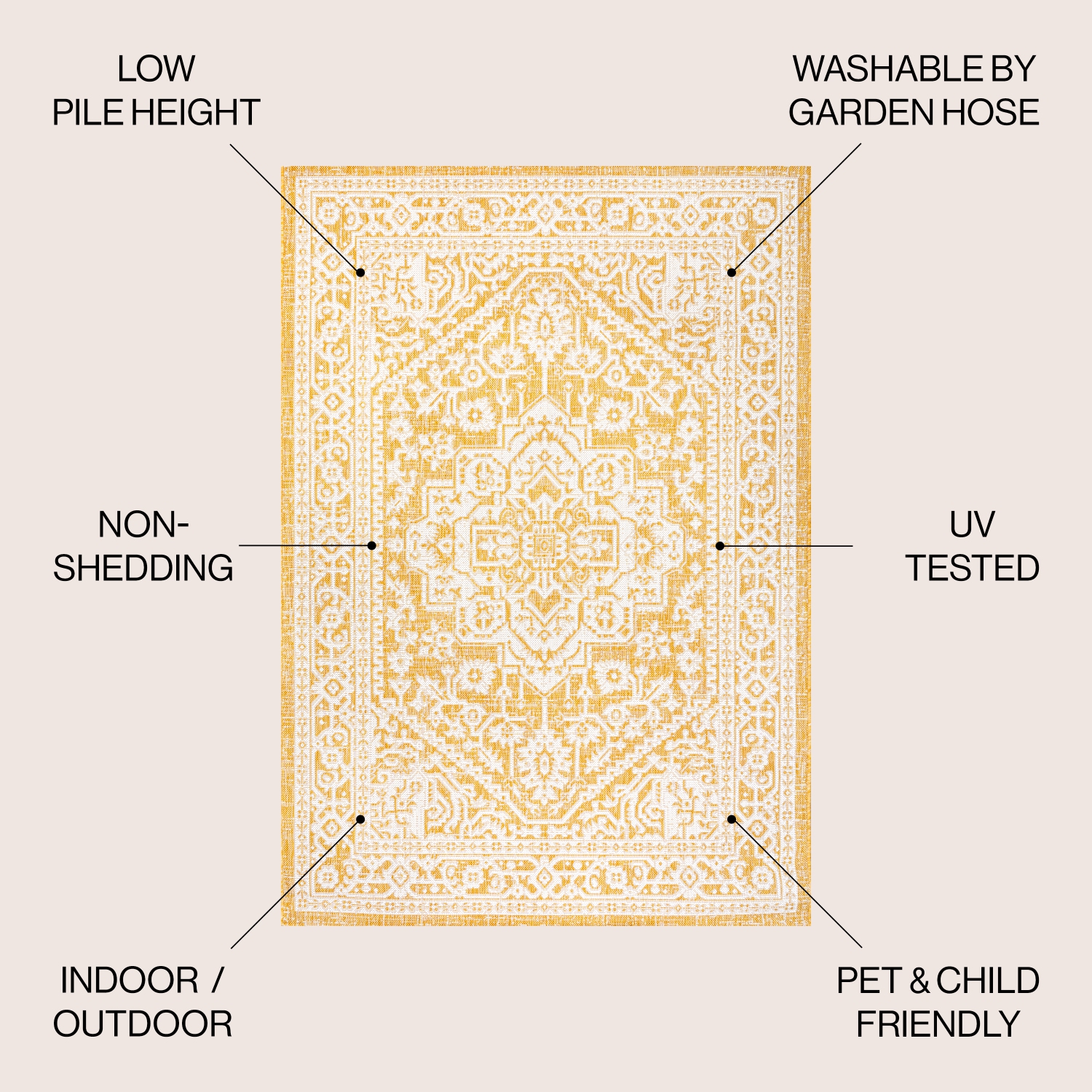 Tapis d'intérieur/d'extérieur Sinjuri à motif de médaillon texturé