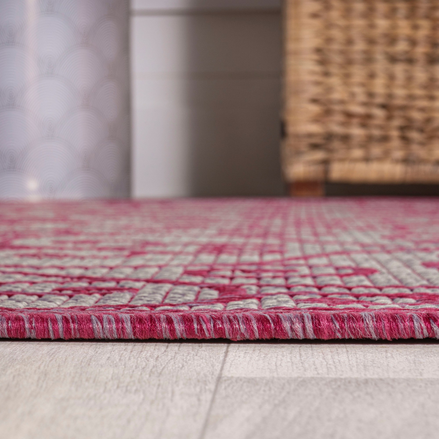 Tapis rond intérieur/extérieur en filigrane texturé de style rétro de Madrid