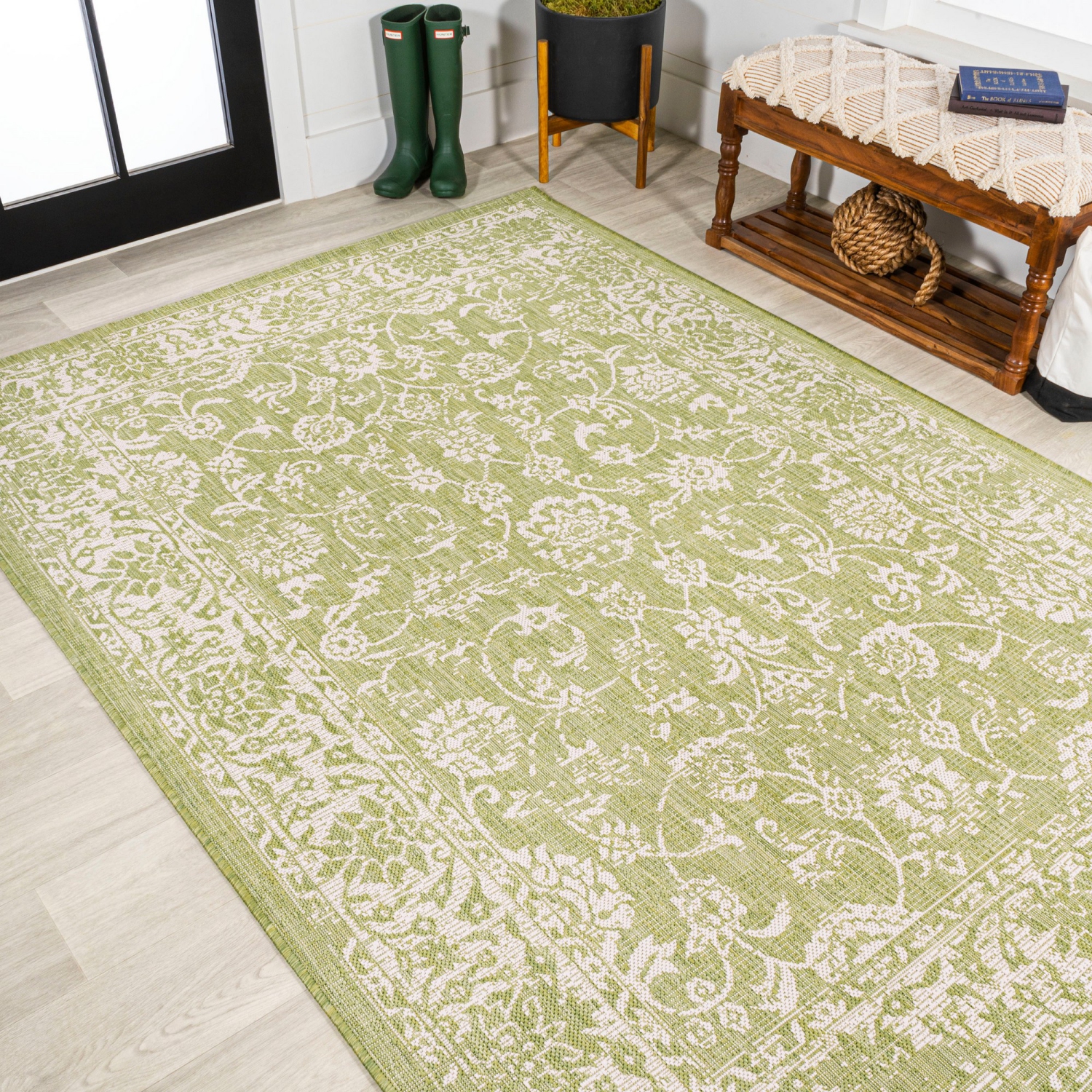 Tela Bohemian Textured Weave Floral Indoor/Outdoor Area Rug