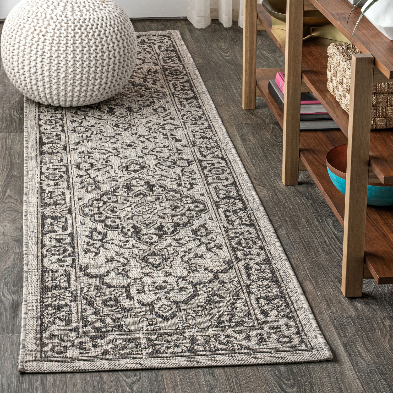 Tapis d'intérieur/d'extérieur Rozetta Boho Medallion texturé