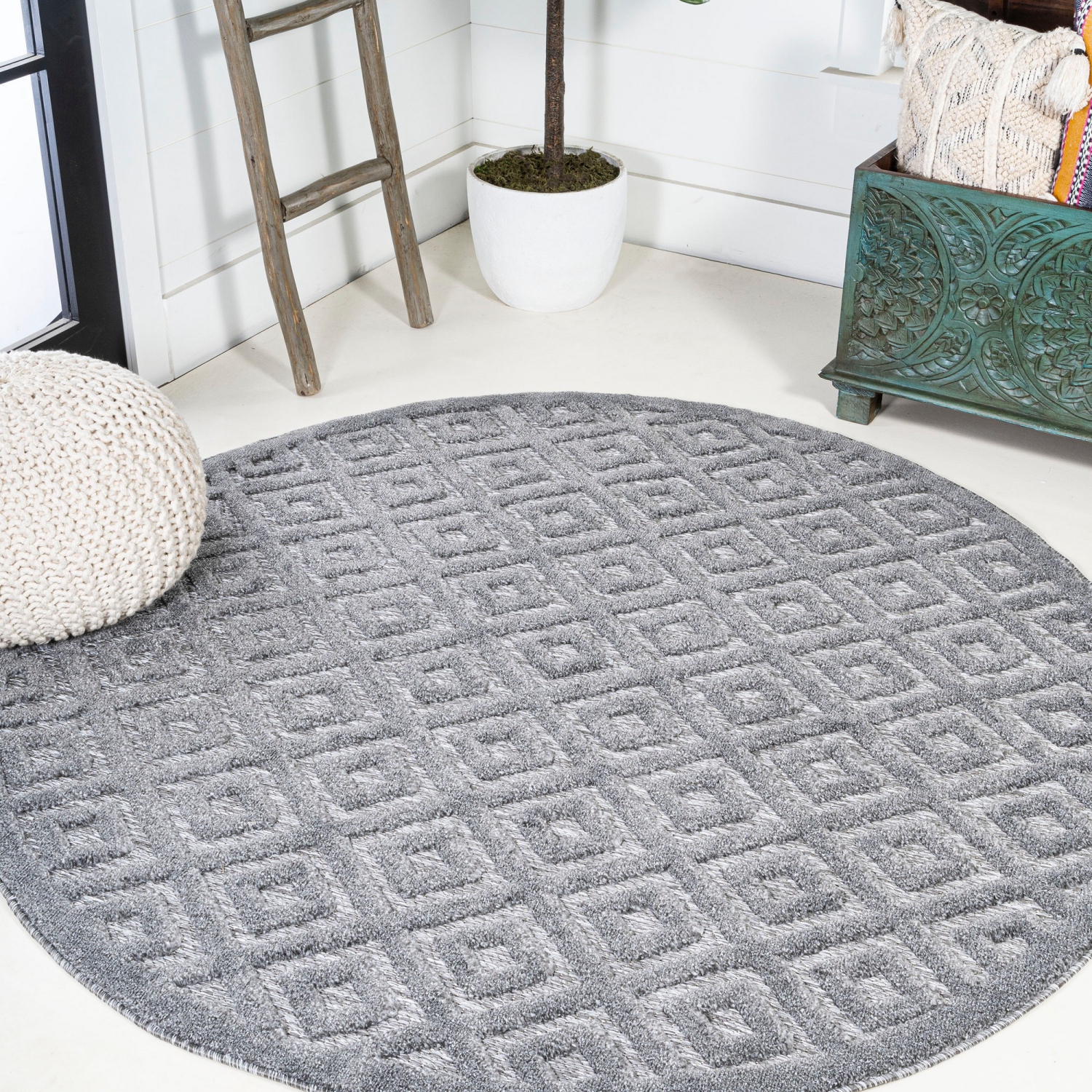 Portmany Neutral Diamond Trellis Indoor/Outdoor Area Rug