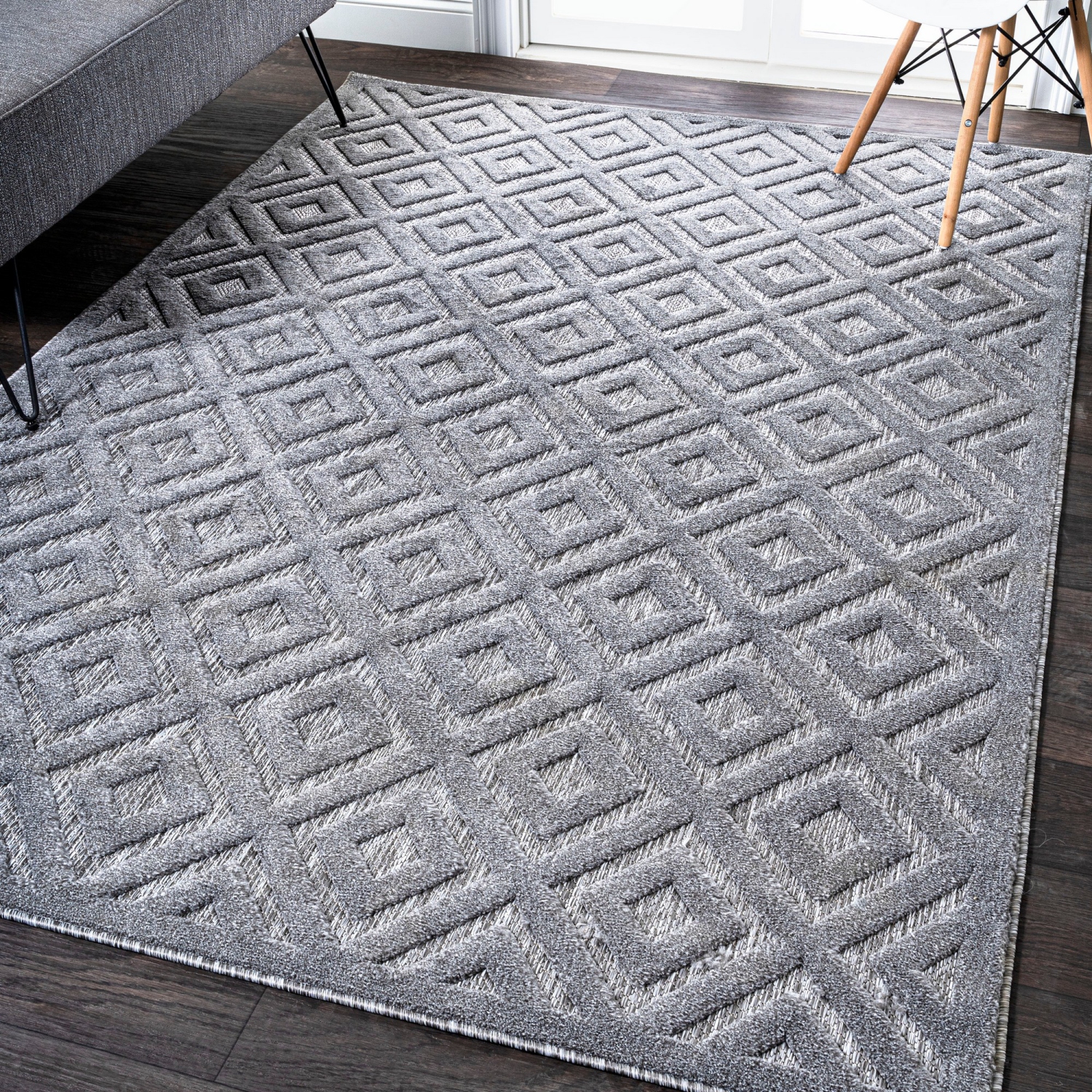 Tapis d'intérieur/d'extérieur en treillis à losanges neutre Portmany