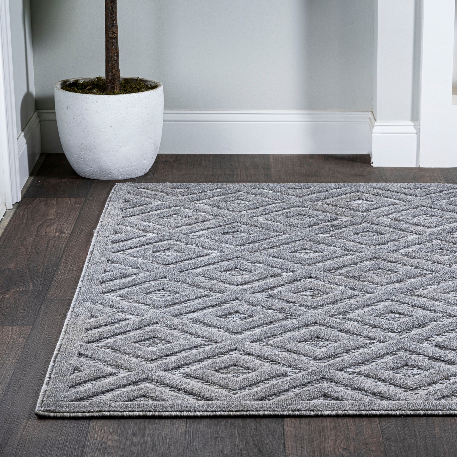 Tapis d'intérieur/d'extérieur en treillis à losanges neutre Portmany