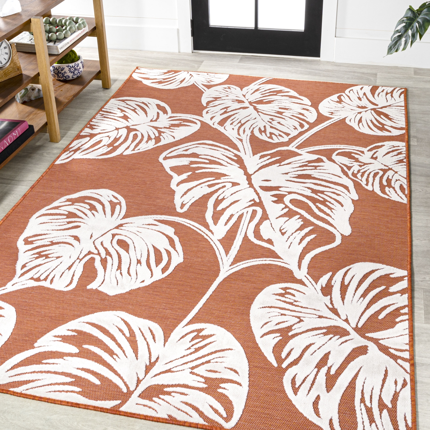 Tobago High-Low Two Tone Monstera Leaf Area Rug