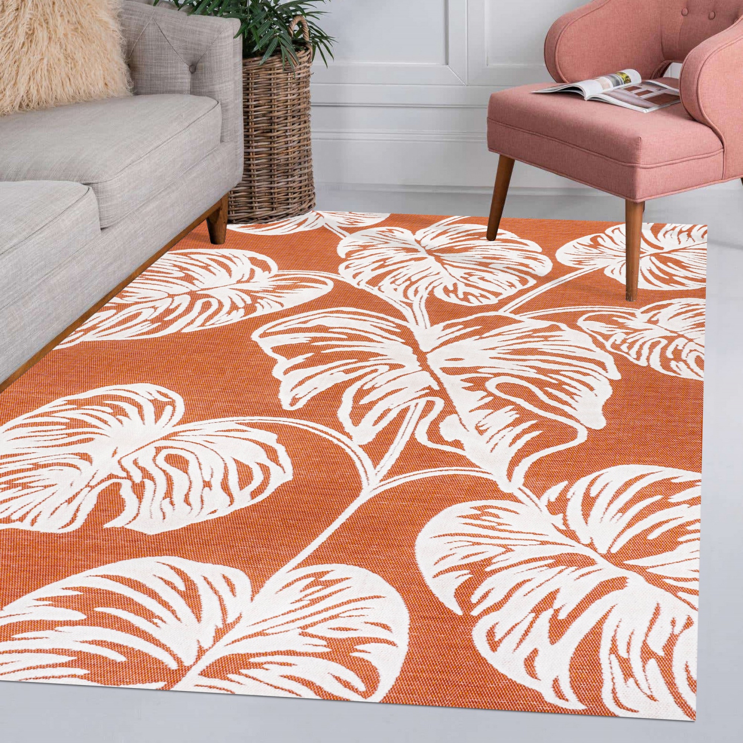 Tobago High-Low Two Tone Monstera Leaf Area Rug
