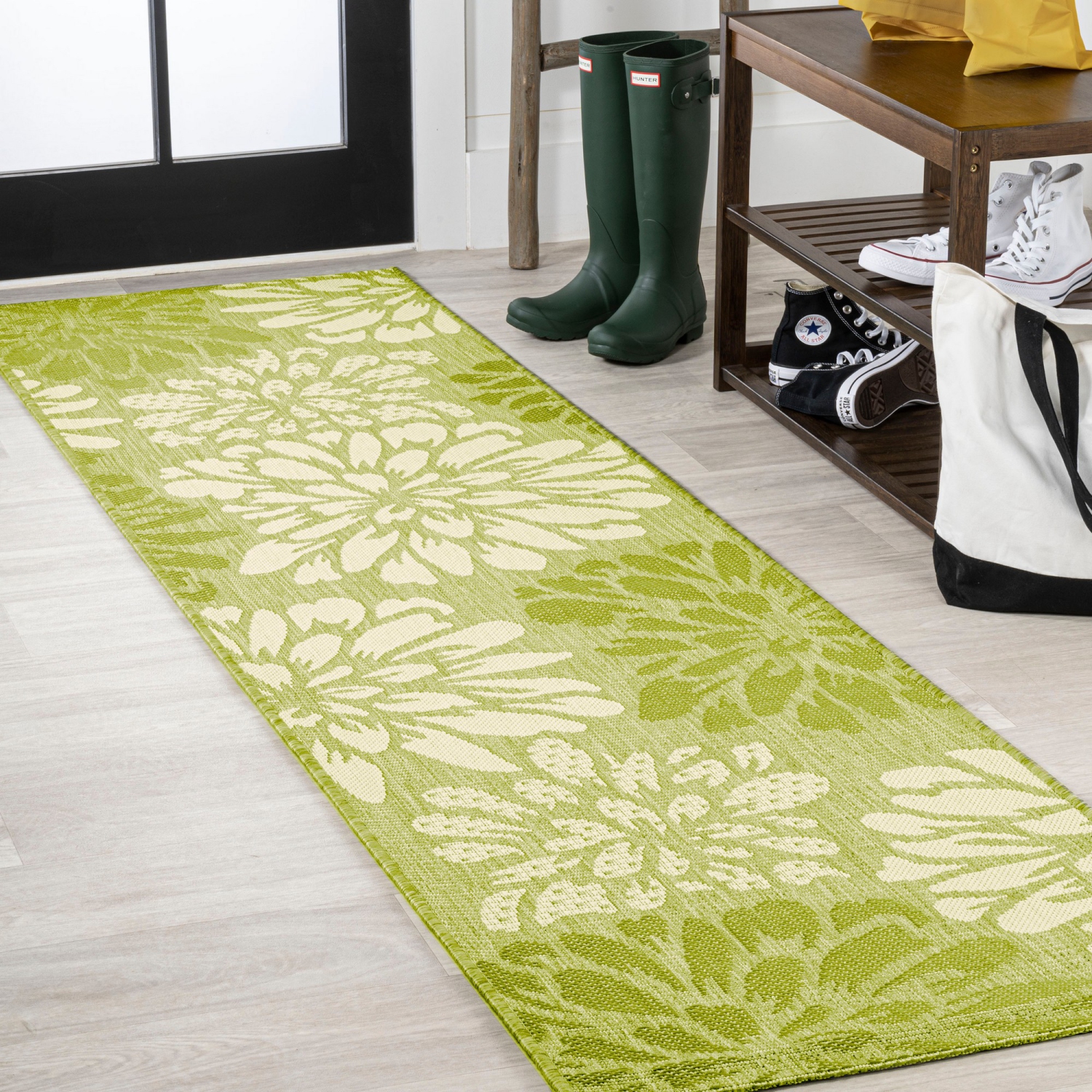 Tapis moderne tissé texturé à motif floral pour l'intérieur et l'extérieur Zinnia