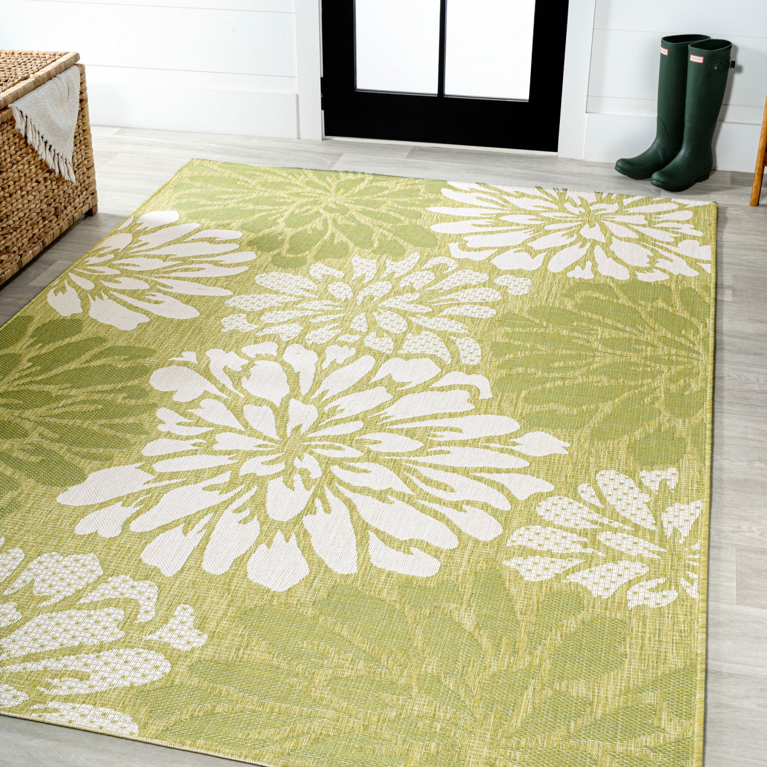 Tapis moderne tissé texturé à motif floral pour l'intérieur et l'extérieur Zinnia