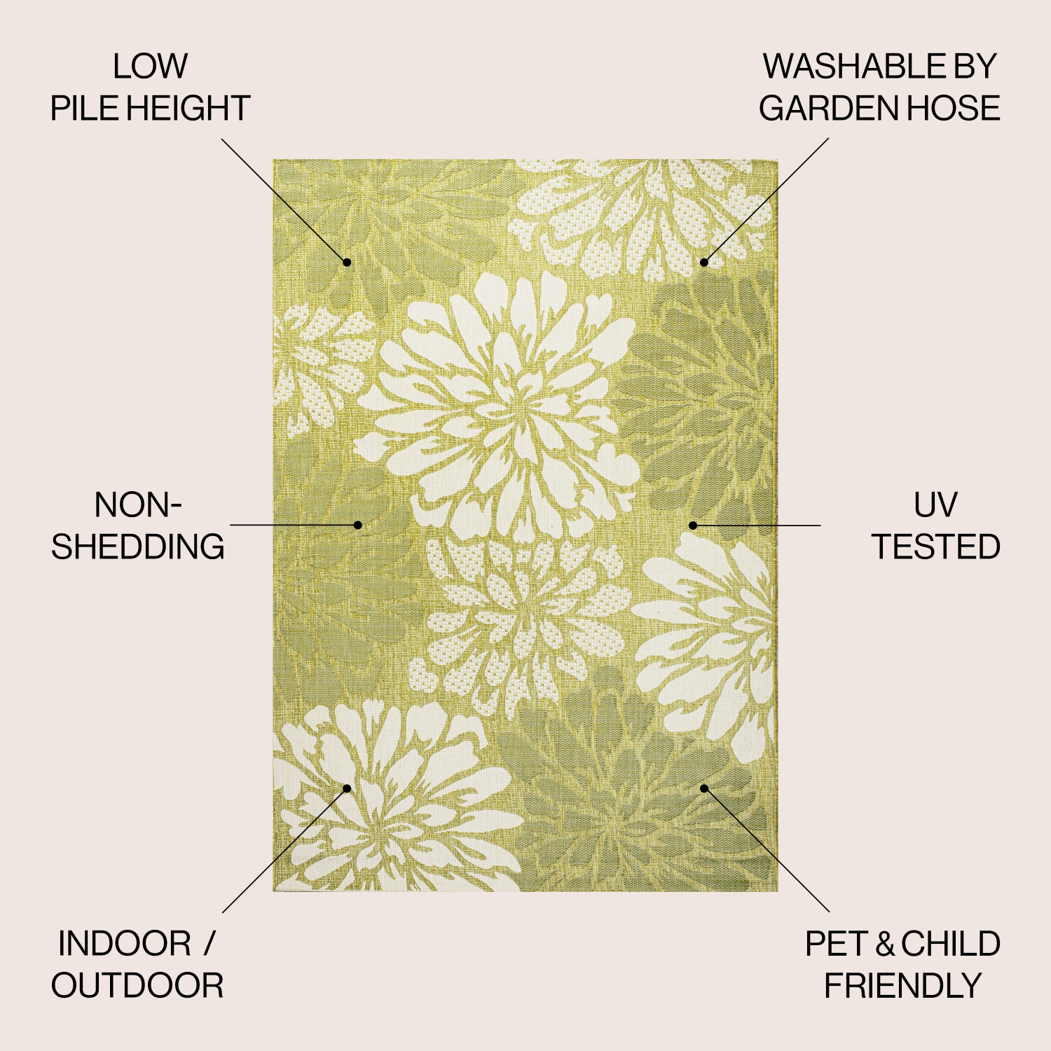 Tapis moderne tissé texturé à motif floral pour l'intérieur et l'extérieur Zinnia