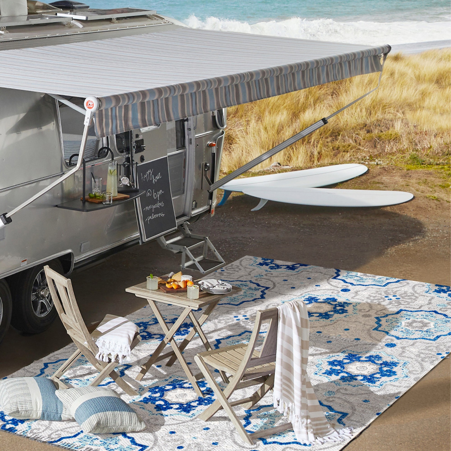 Tapis d'intérieur/d'extérieur à motif de médaillon méditerranéen