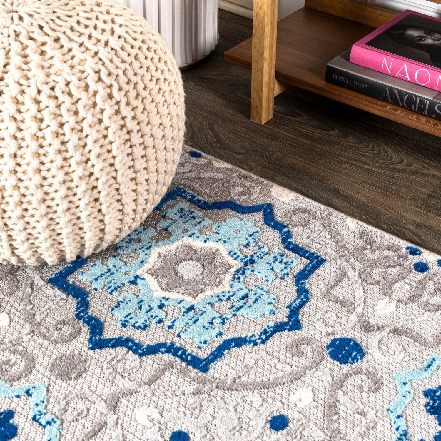 Tapis d'intérieur/d'extérieur à motif de médaillon méditerranéen