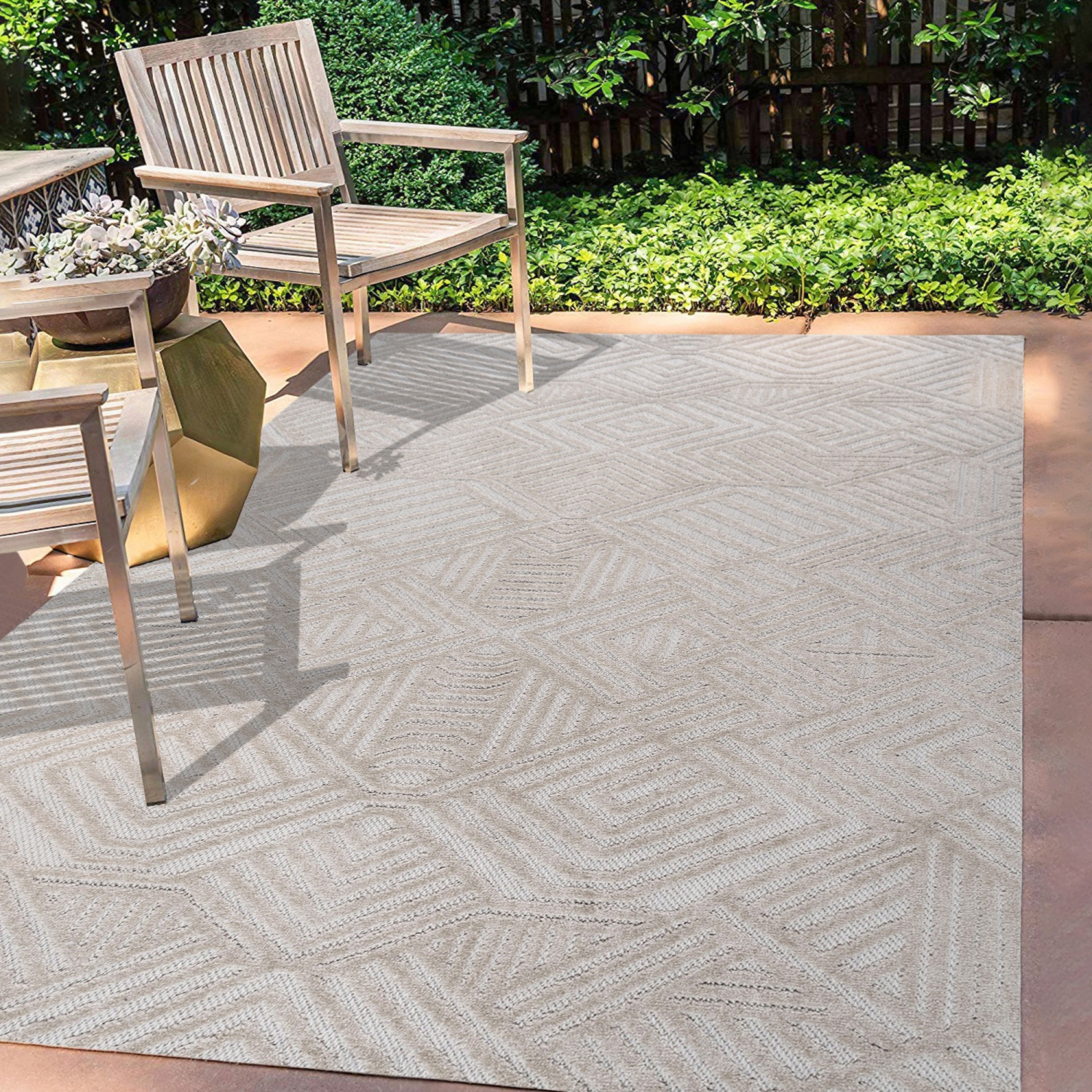 Jordan High-Low Pile Art Deco Geometric Indoor/Outdoor Area Rug