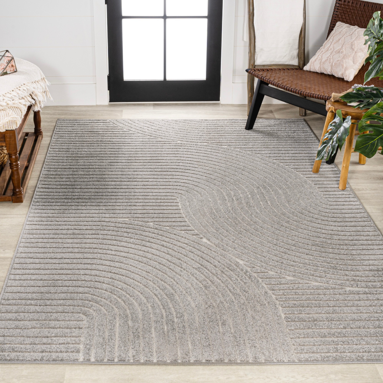 Tapis à motif géométrique courbé minimaliste de Skagen