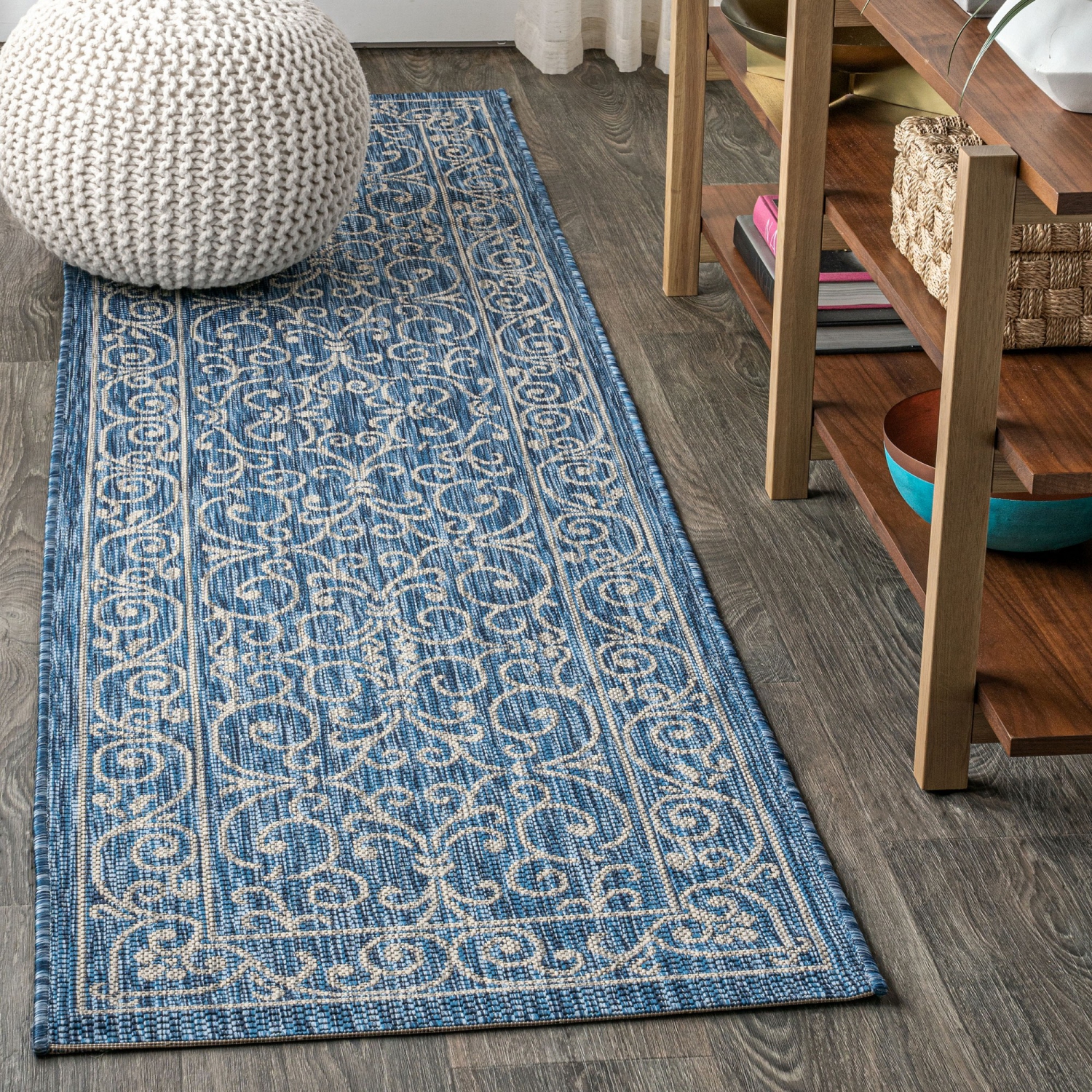 Charleston Vintage Filigree Textured Weave Indoor/Outdoor Runner Rug