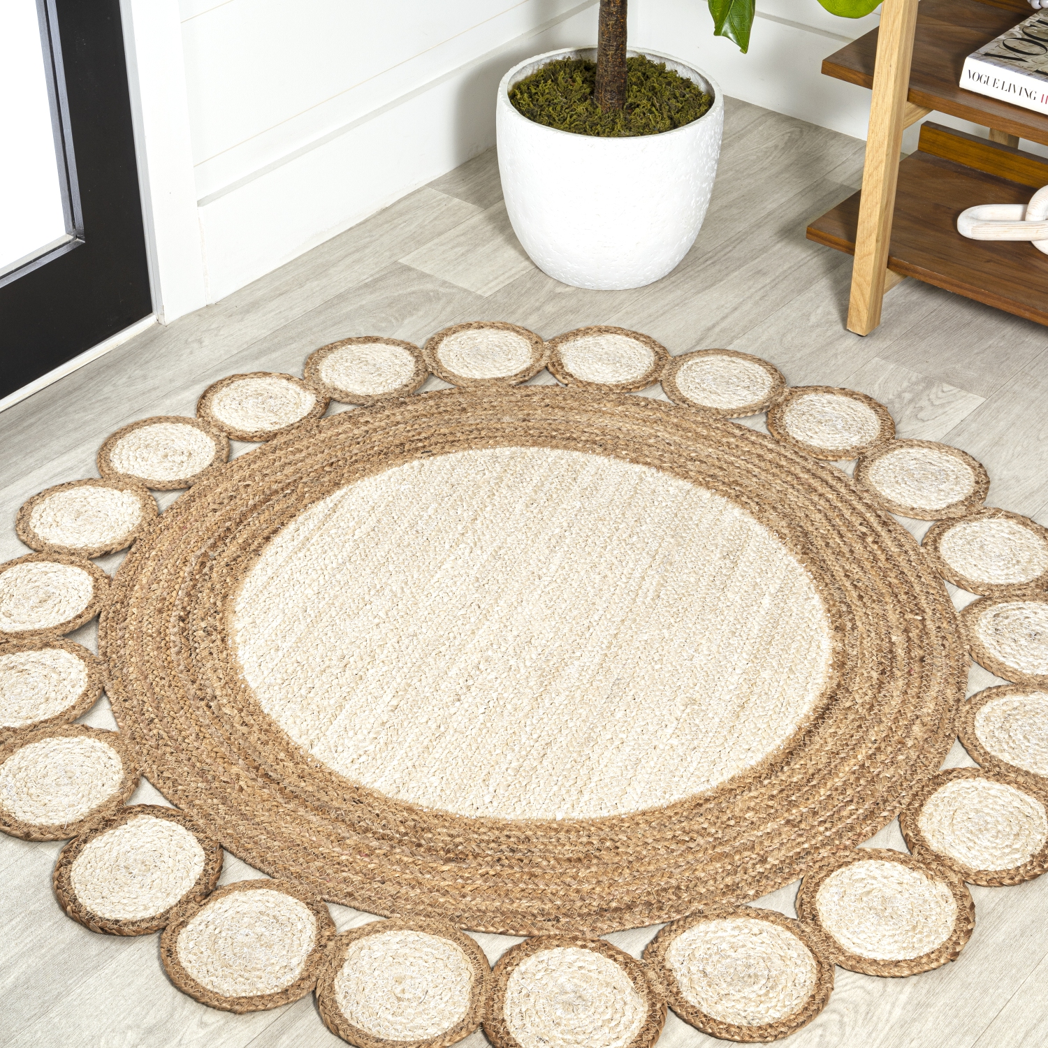 Skye Two Tone Jute Circle Border Area Rug