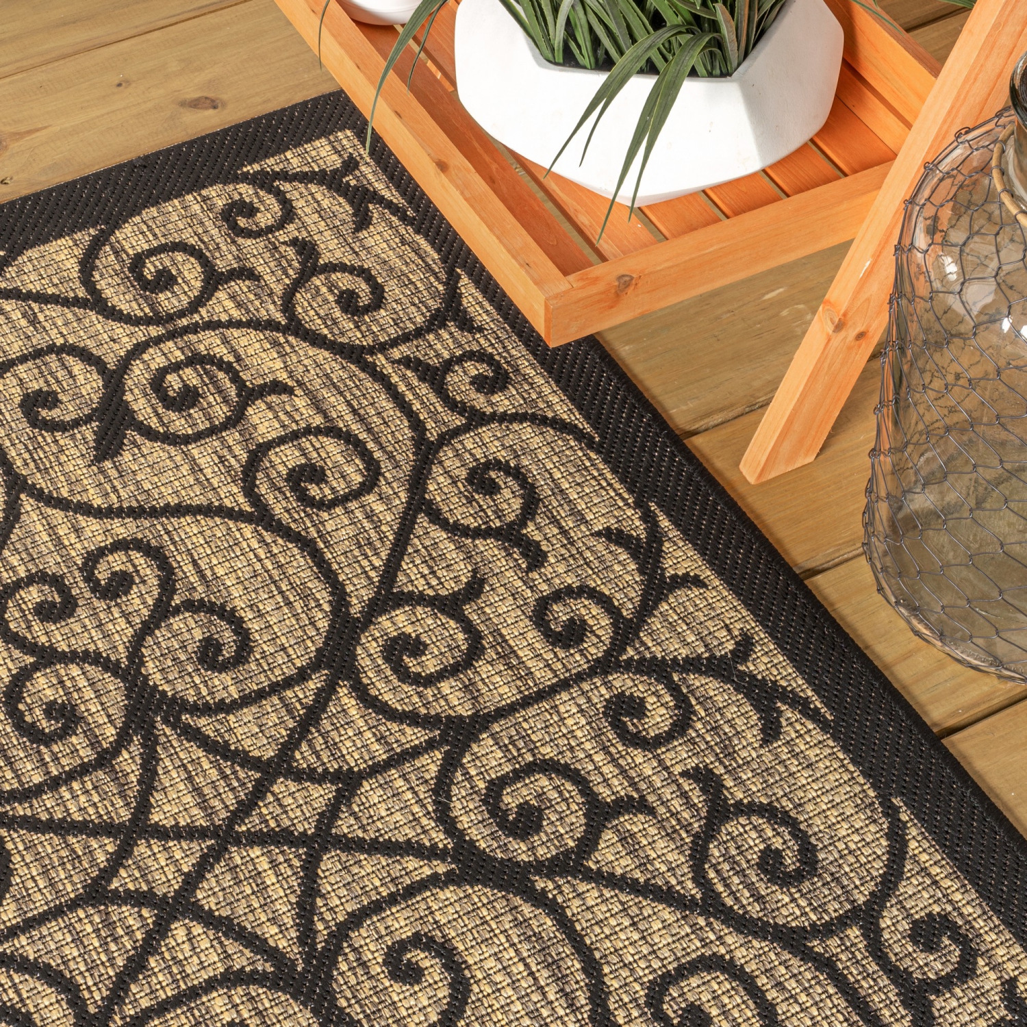 Madrid Vintage Filigree Textured Weave Indoor/Outdoor Round Rug