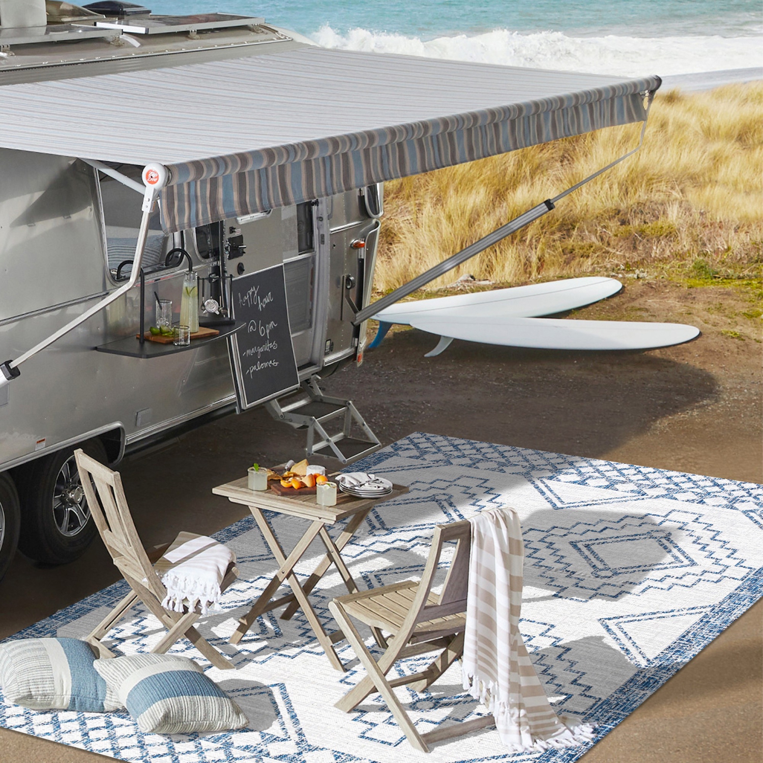 Tapis d'intérieur/d'extérieur à motif de médaillon tribal en diamant de Marokko