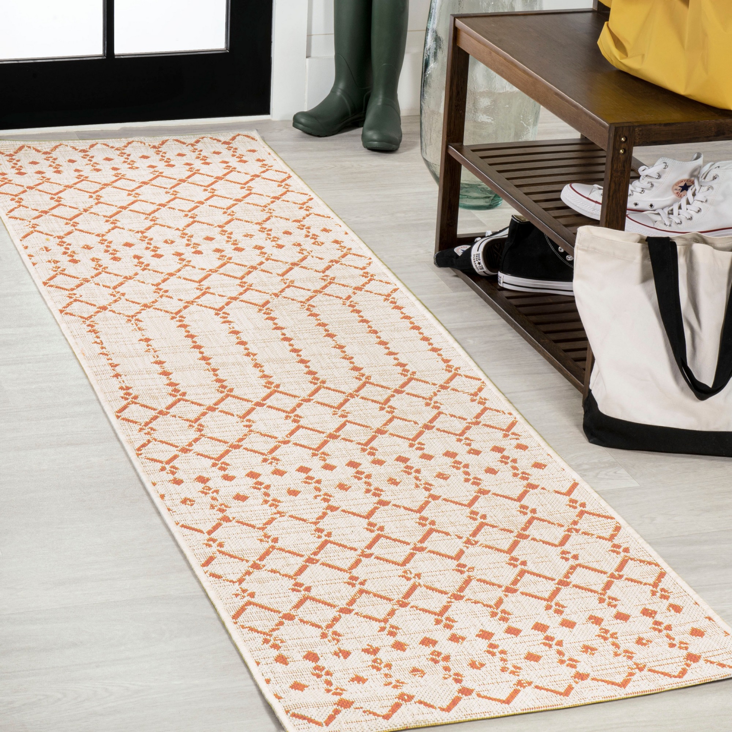 Ourika Moroccan Geometric Textured Weave Indoor/Outdoor Runner Rug