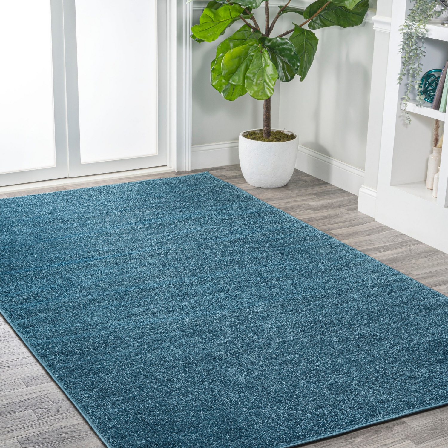 Haze Solid Low Pile Area Rug Turquoise