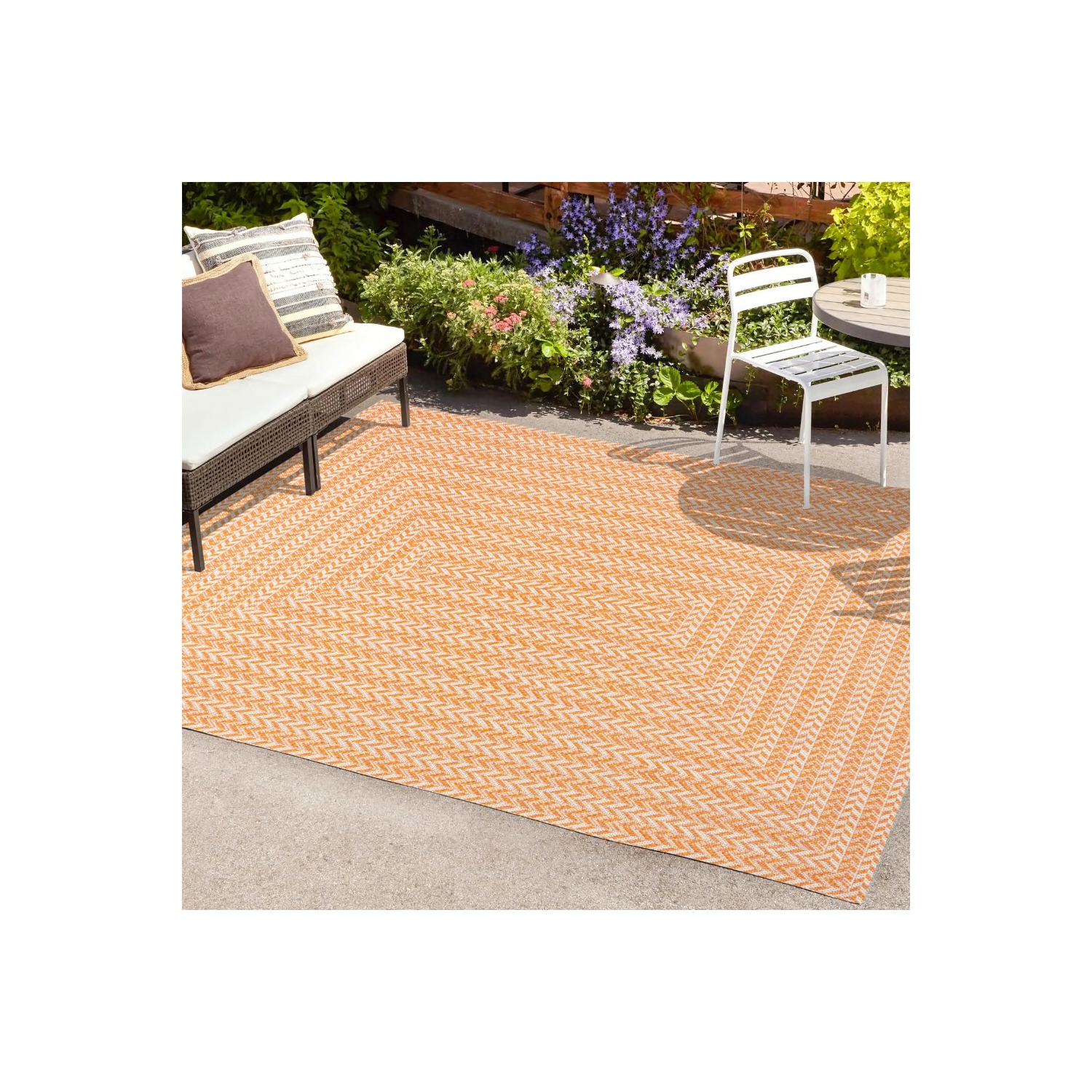 Tapis moderne à motif de carrés concentriques à chevrons pour l'intérieur et l'extérieur
