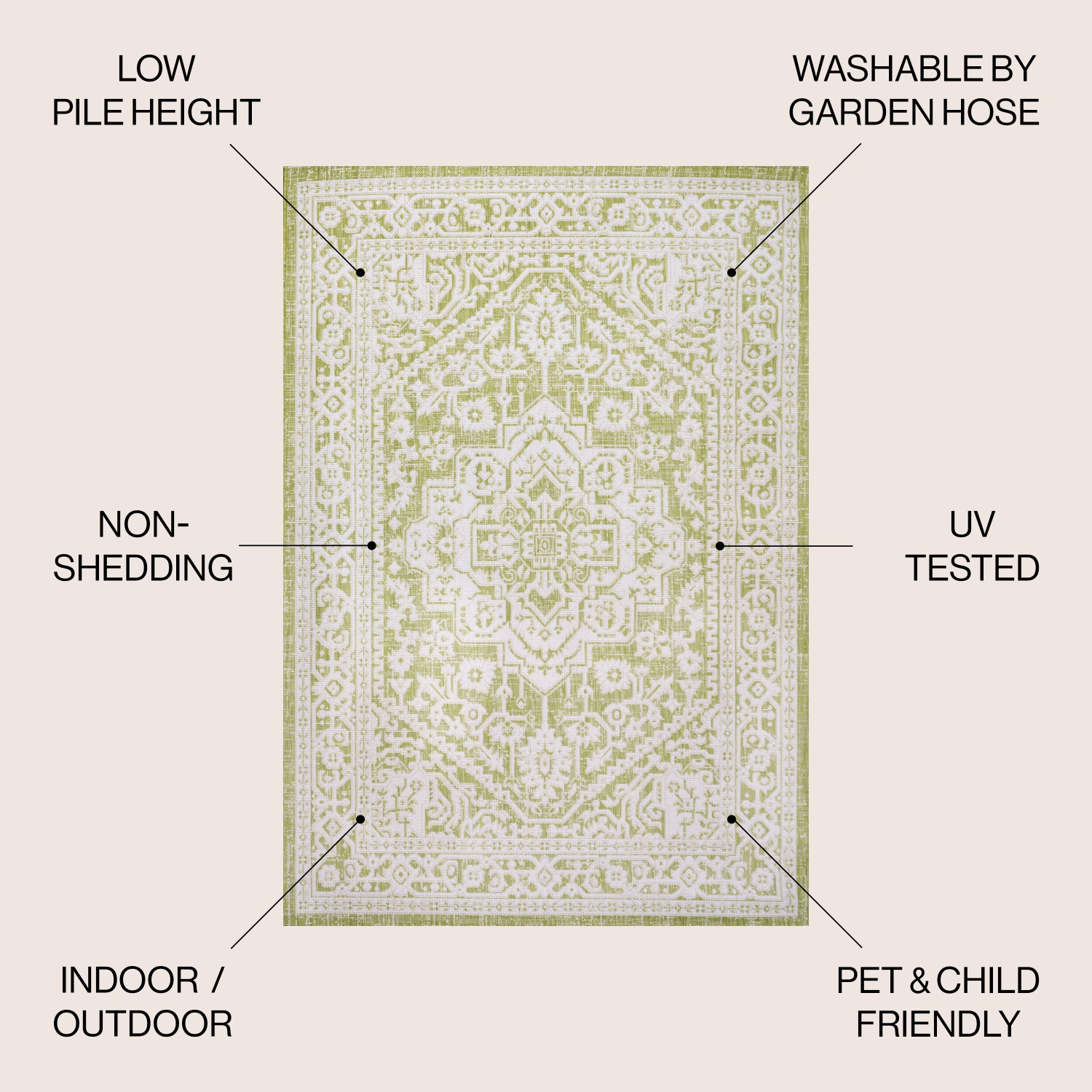 Tapis d'intérieur/d'extérieur Sinjuri à motif de médaillon texturé