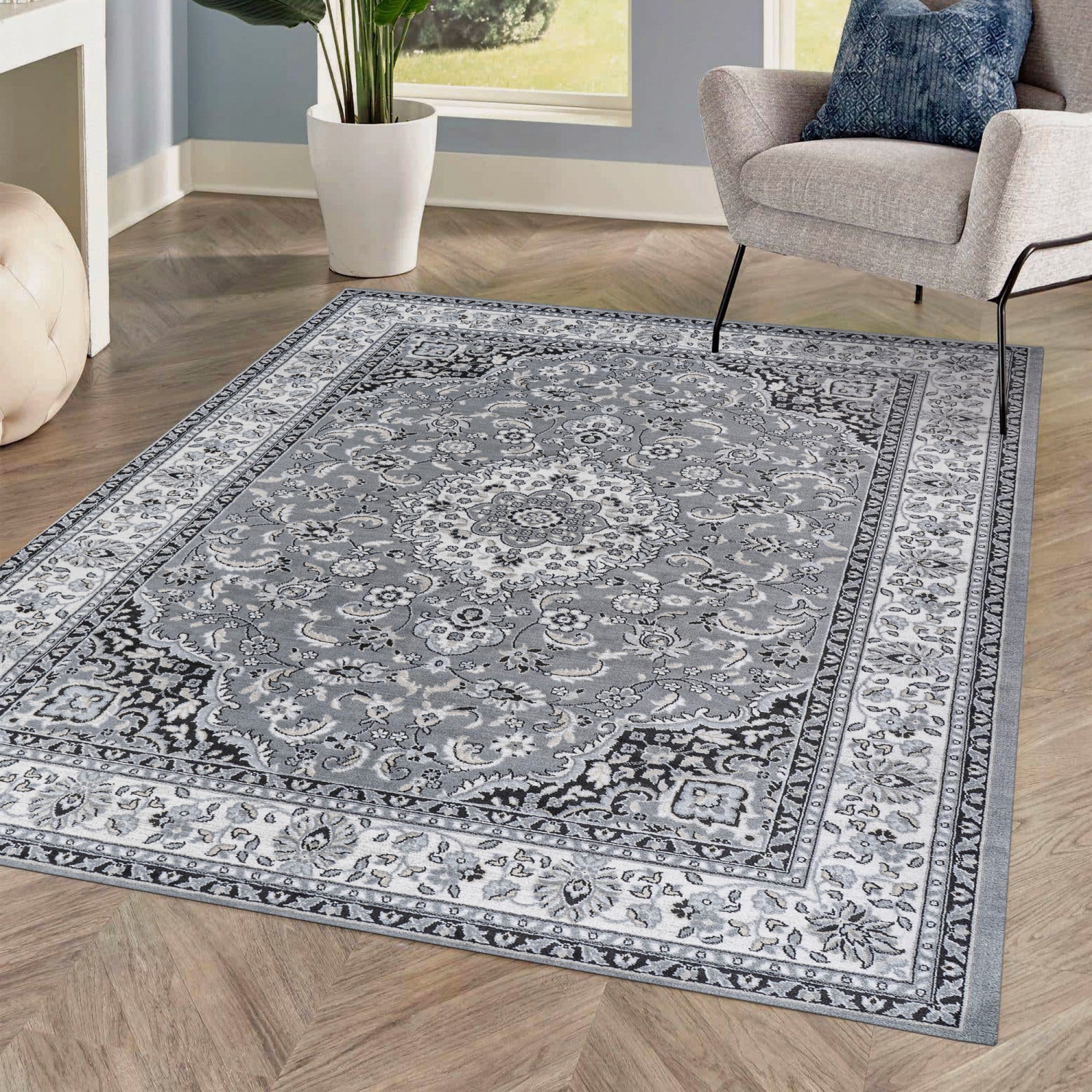 Tapis moderne à motif floral persan Palmette