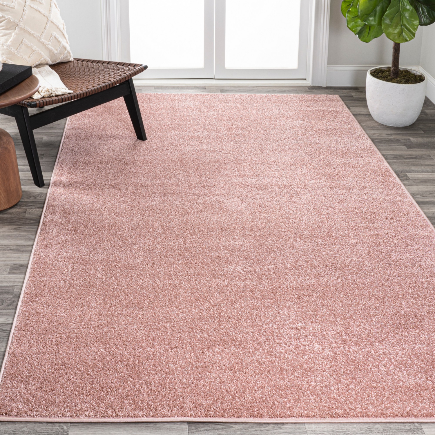Haze Solid Low Pile Area Rug Pink