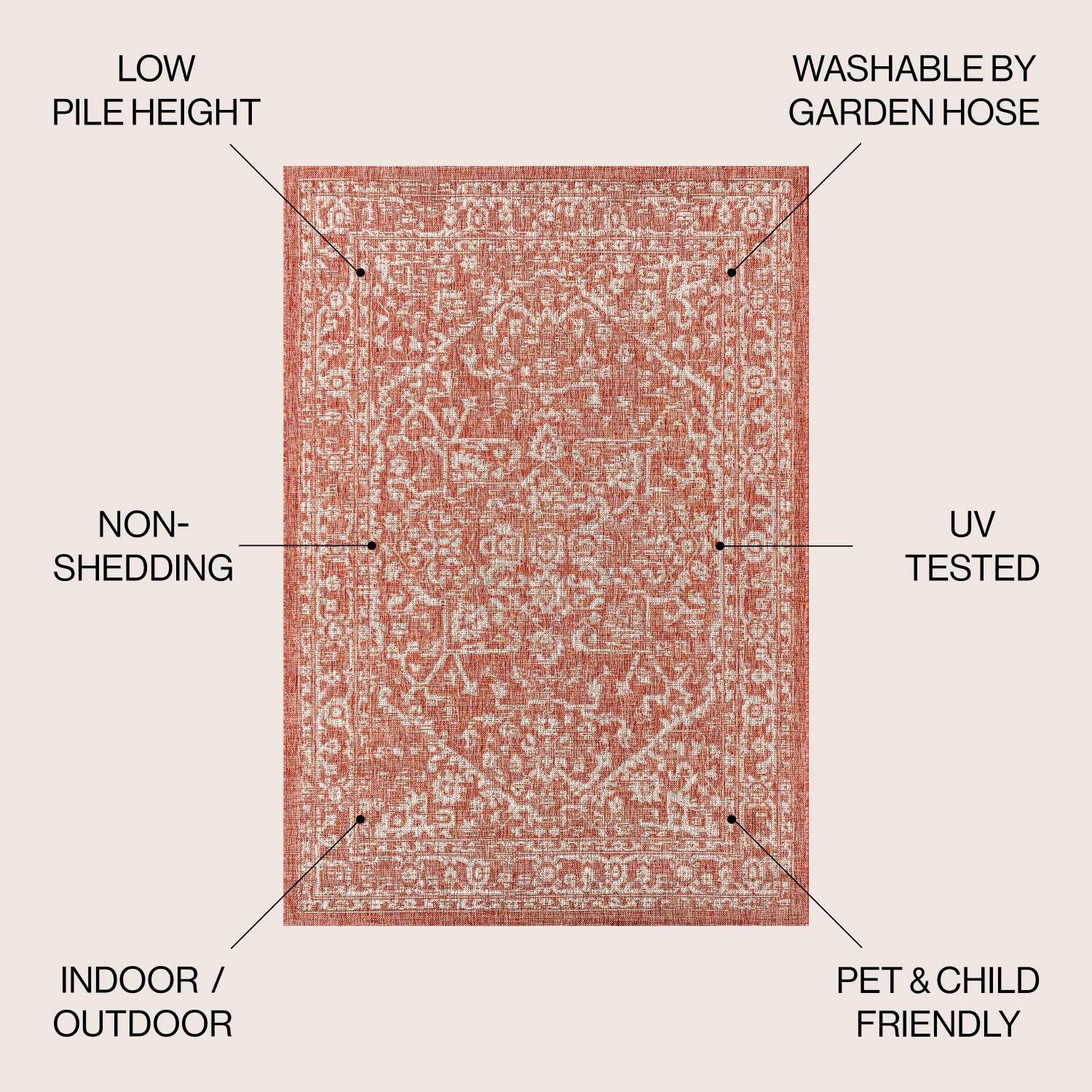 Tapis d'intérieur/d'extérieur à motif de médaillon Malte Bohemian texturé