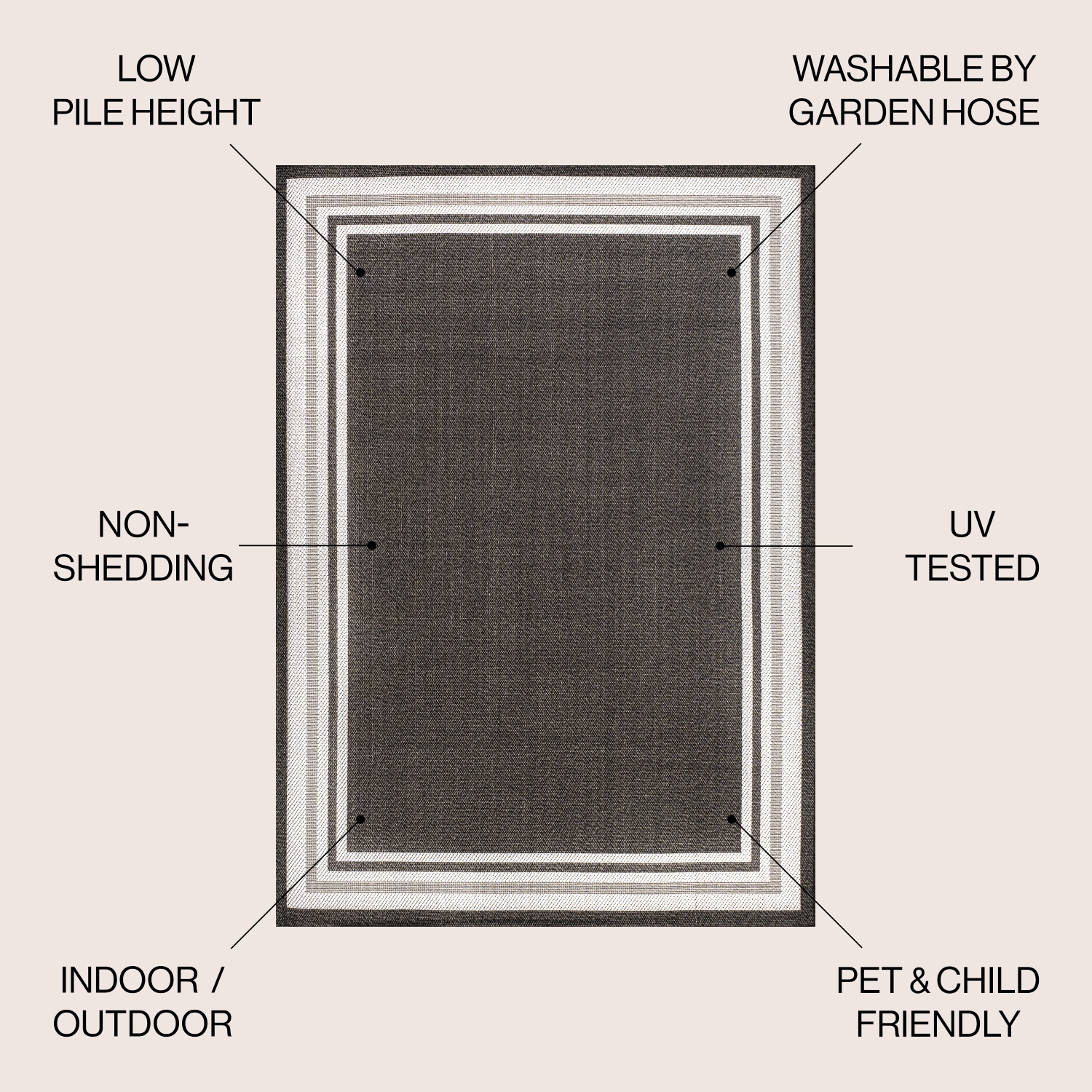 Tapis moderne à bordure rayée pour l'intérieur et l'extérieur James