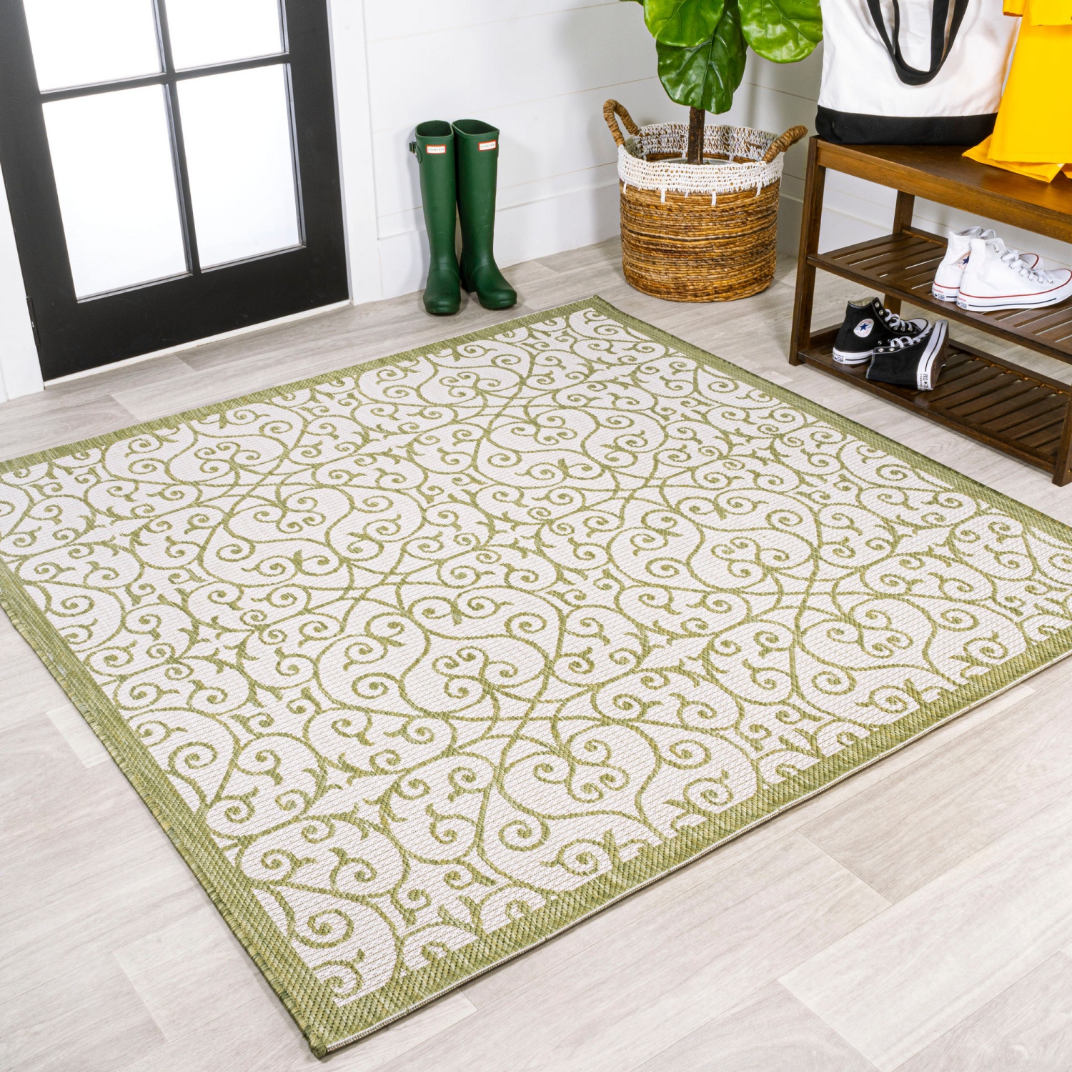Madrid Vintage Filigree Textured Weave Indoor/Outdoor Square Rug