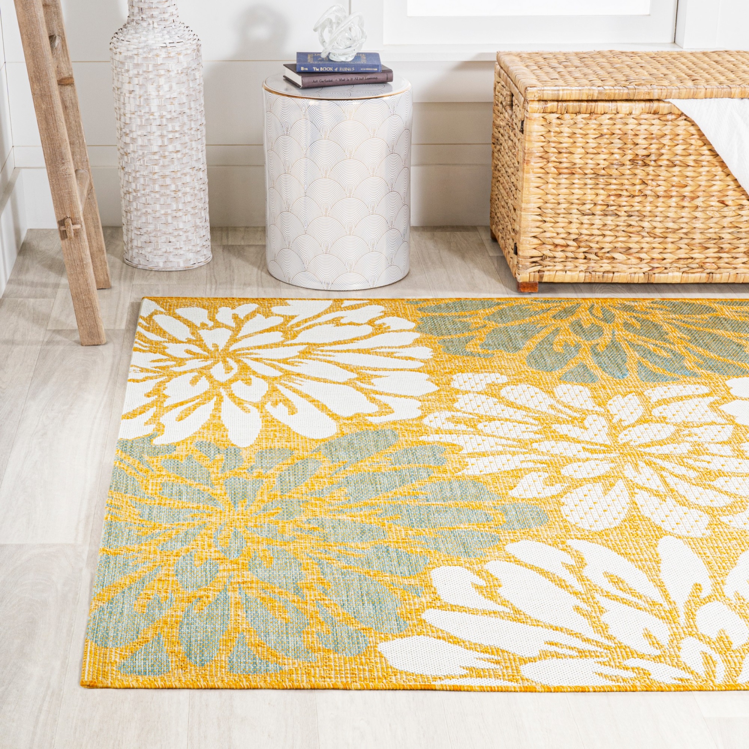 Tapis moderne tissé texturé à motif floral pour l'intérieur et l'extérieur Zinnia